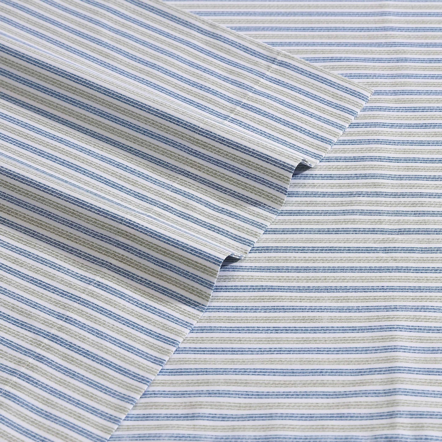 Eddie Bauer - Twin Sheet Set with Fitted Sheet & Pillowcase, 100% Cotton Percale Bedding, Crisp & Cool, Dorm Room Essentials, Ticking Stripe Navy/Green