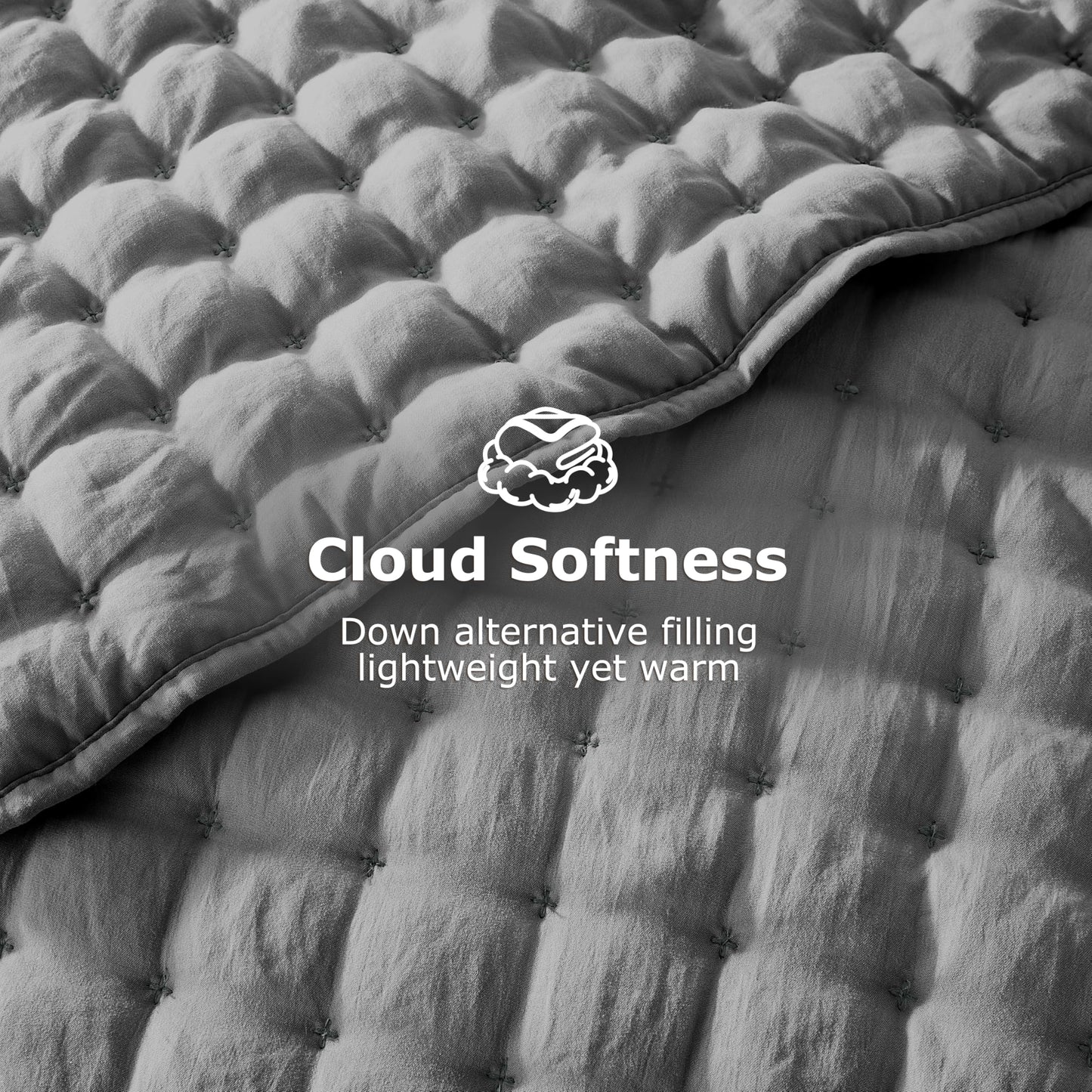 WDCOZY Dark Grey Queen Size Quilt Bedding Sets with Pillow Shams, Deep Lightweight Bedspread Coverlet, Quilted Blanket Thin Comforter Bed Cover, All Season Summer Spring, 3 Pieces, 90x90 inches