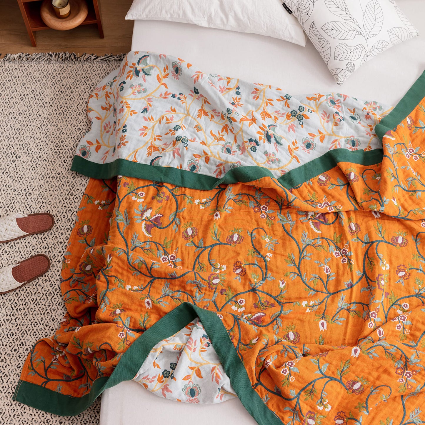 Scientific Sleep Vine Floral Blossom Senior Retro 100% Cotton Muslin Blanket Throw Cover for Bed Couch Sofa Cozy Soft Reversible Bedding Blanket Quilt Bedspread Coverlet Full Queen 80 in x 90 in