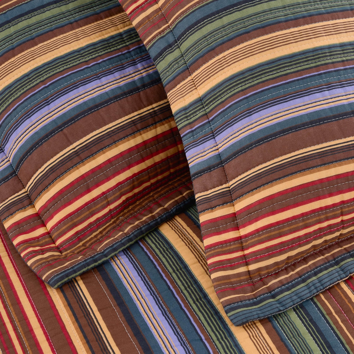 Chezmoi Collection Avery 2-piece Multi-Color Striped 100% Washed Cotton Quilt Set Twin Size