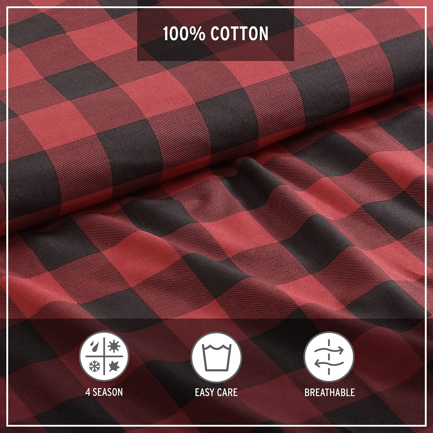 Eddie Bauer - Queen Comforter Set, Cotton Reversible Bedding, Buffalo Plaid Home Decor for All Seasons (Red/Black, Queen)
