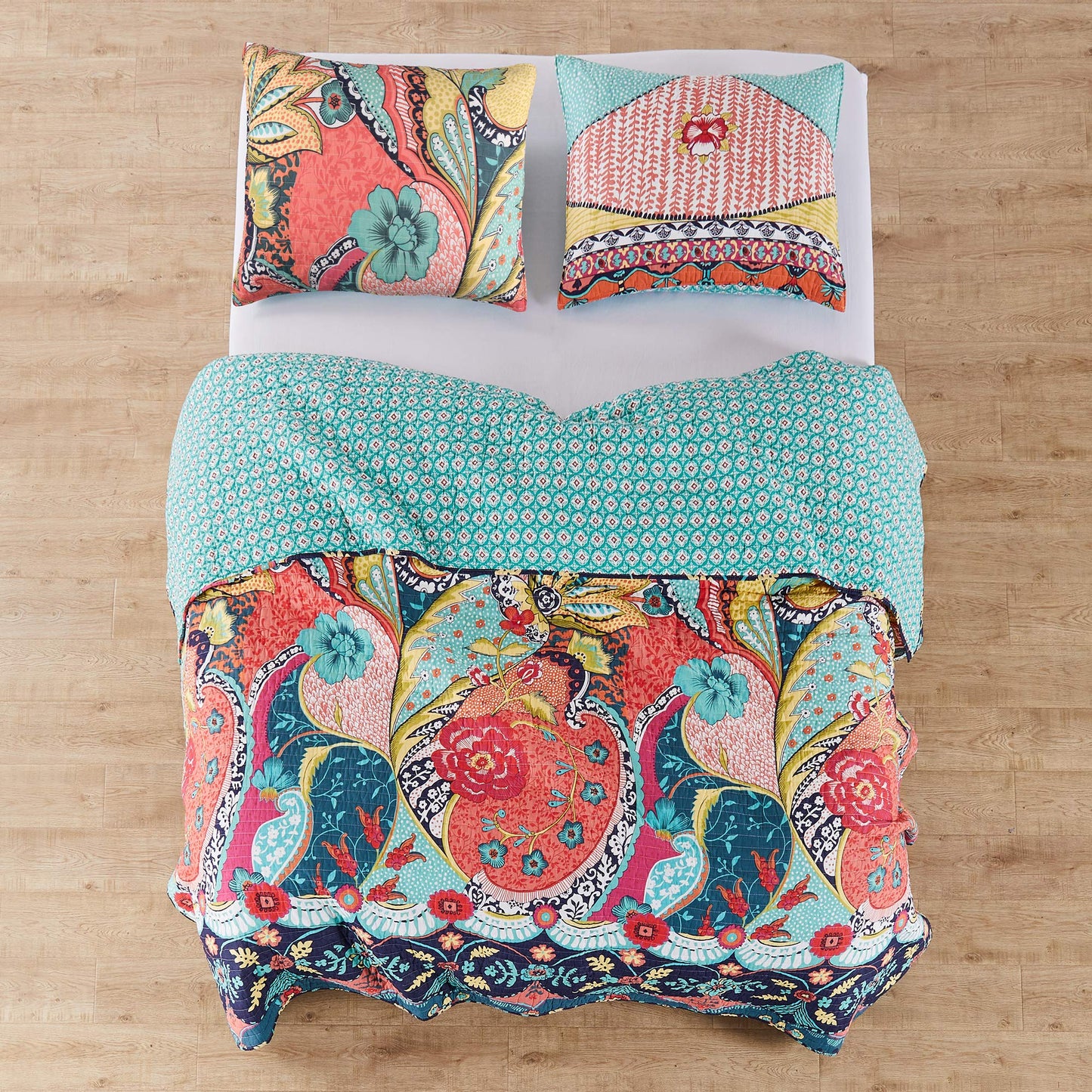 Levtex Home - Jules Quilt Set - Full/Queen Quilt (88x92in.) + Two Standard Pillow Shams (26x20in.) - Bohemian - Teal, Orange, Yellow, Green, Blue, Red, Navy - Reversible - Cotton Fabric