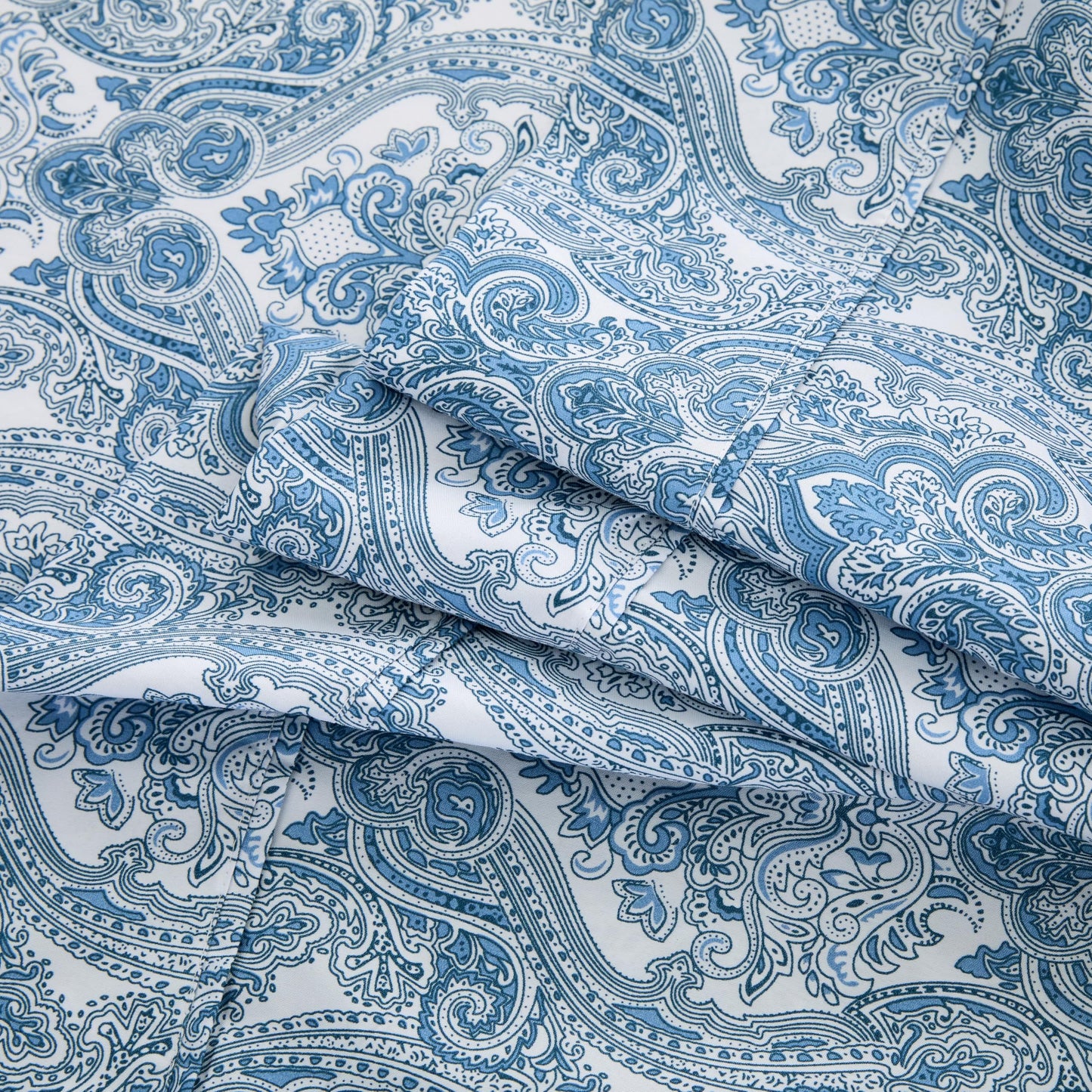 Spirit Linen home 6-Piece Queen Size Bed Sheet Set - Deep Pocket, Paisley Pattern, Soft and Breathable Bed Sheets, Microfiber Material, Includes 1 Fitted, 1 Flat, 4 Pillowcases - Cornett Blue Paisley