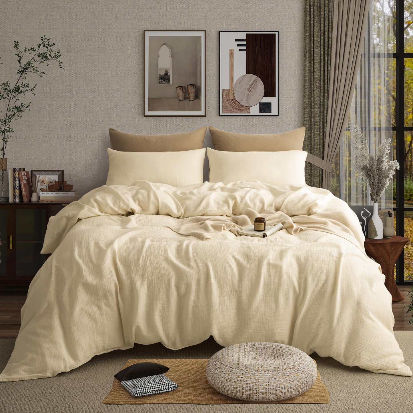 AGSIT Muslin Duvet Cover 100% Washed Cotton, King Size Duvet Cover Set Linen Like, Minimalist Soft Comforter Cover 3 Pieces, Lightweight Gauze Duvet Cover with 2 Pillowcases, 90”x104”, Cream White