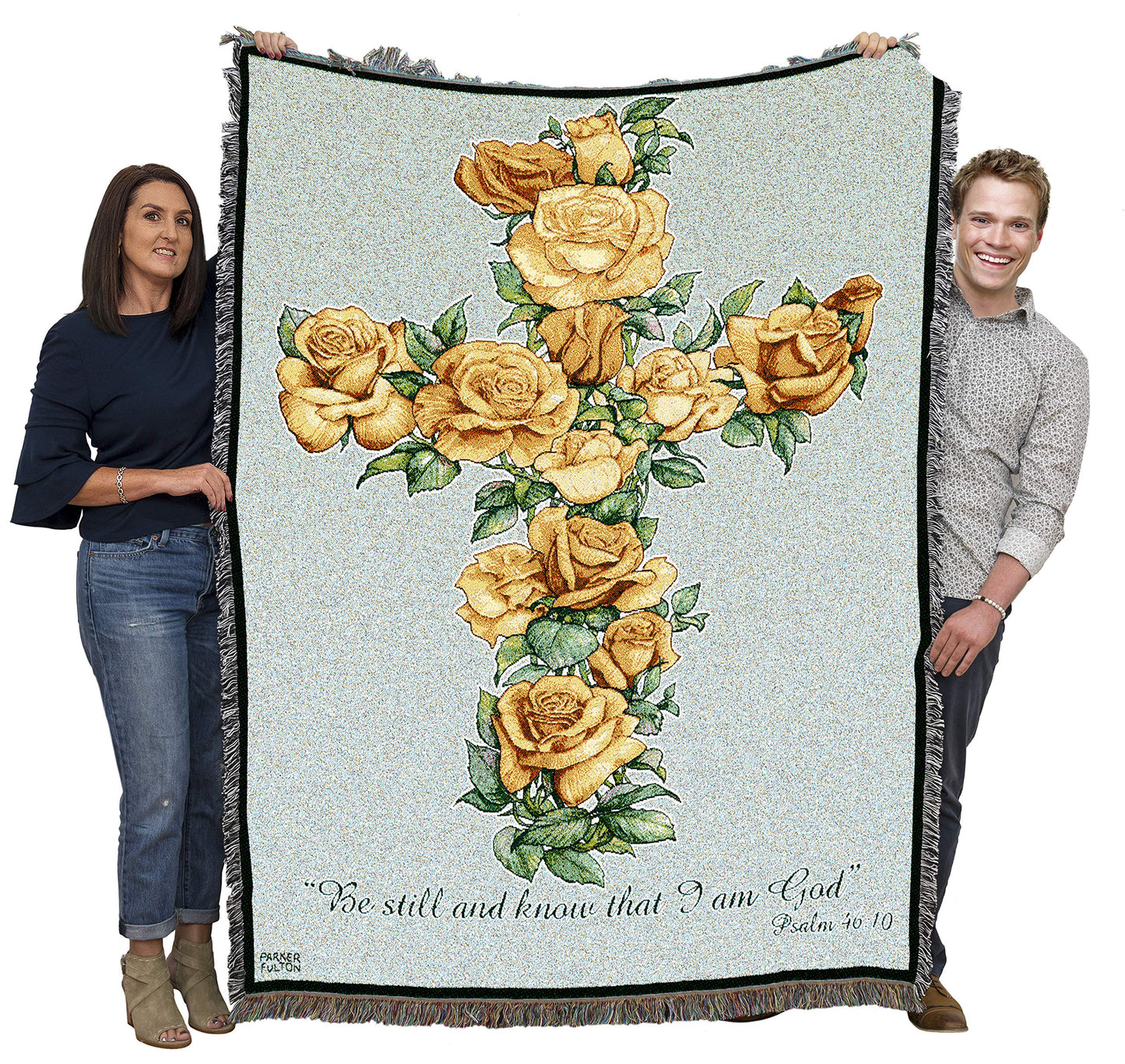 Yellow Rose Cross Blanket by Parker Fulton - Be Still And Know That I Am God - Scriptures Psalm 46:10 - Sympathy Bereavement Gift Tapestry Throw Woven from Cotton - Made in the USA (72x54)