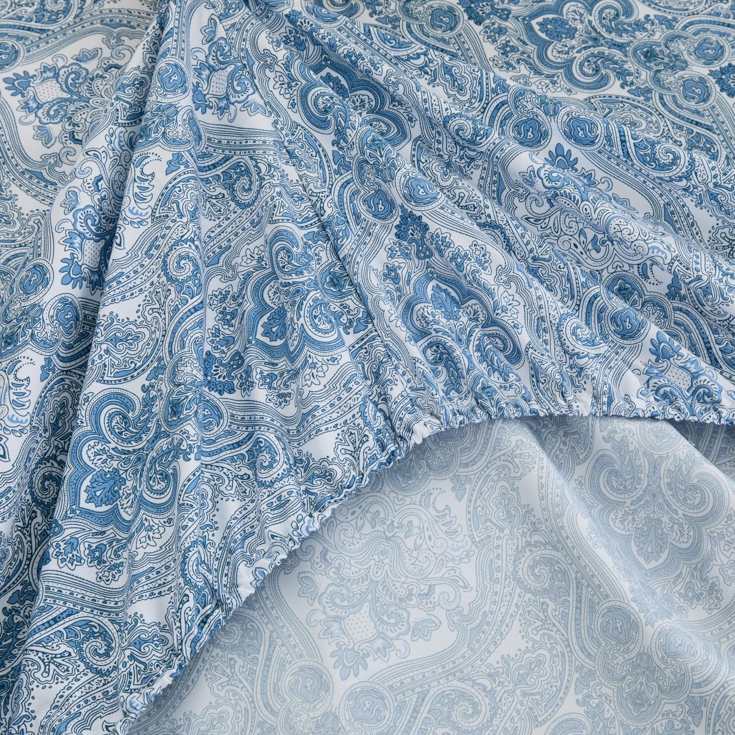 Spirit Linen home 6-Piece Queen Size Bed Sheet Set - Deep Pocket, Paisley Pattern, Soft and Breathable Bed Sheets, Microfiber Material, Includes 1 Fitted, 1 Flat, 4 Pillowcases - Cornett Blue Paisley