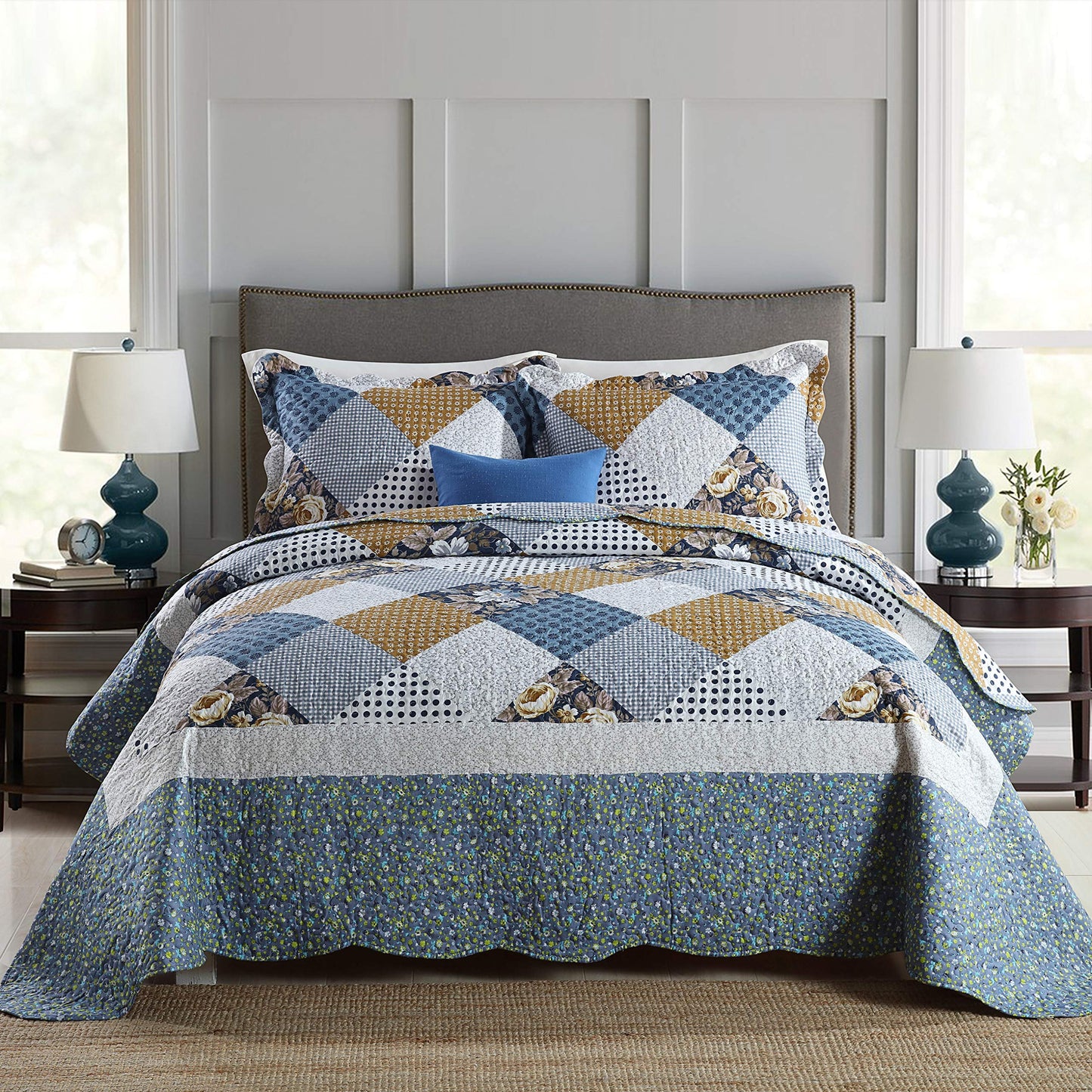 Travan 3-Piece King Bedspread Quilt Sets Patchwork Floral Oversized Reversible Soft Quilted Bedding Coverlet Set for All Seasons, King Size