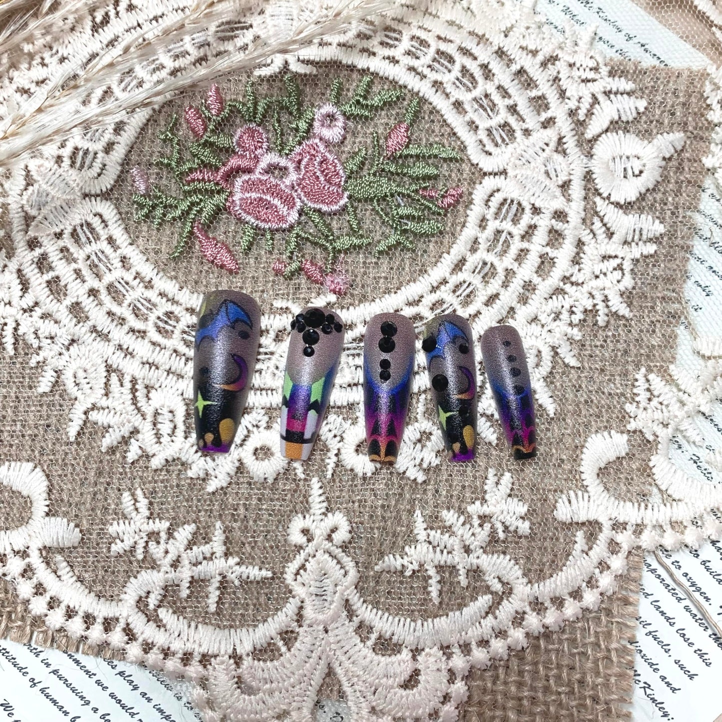 BABALAL Long Coffin Press on Nails Black Goth Glue on French Tip Pumpkin & Bat Halloween Design Spider Web Supplies Art 24Pcs Manicure Stick on Acrylic False Nails