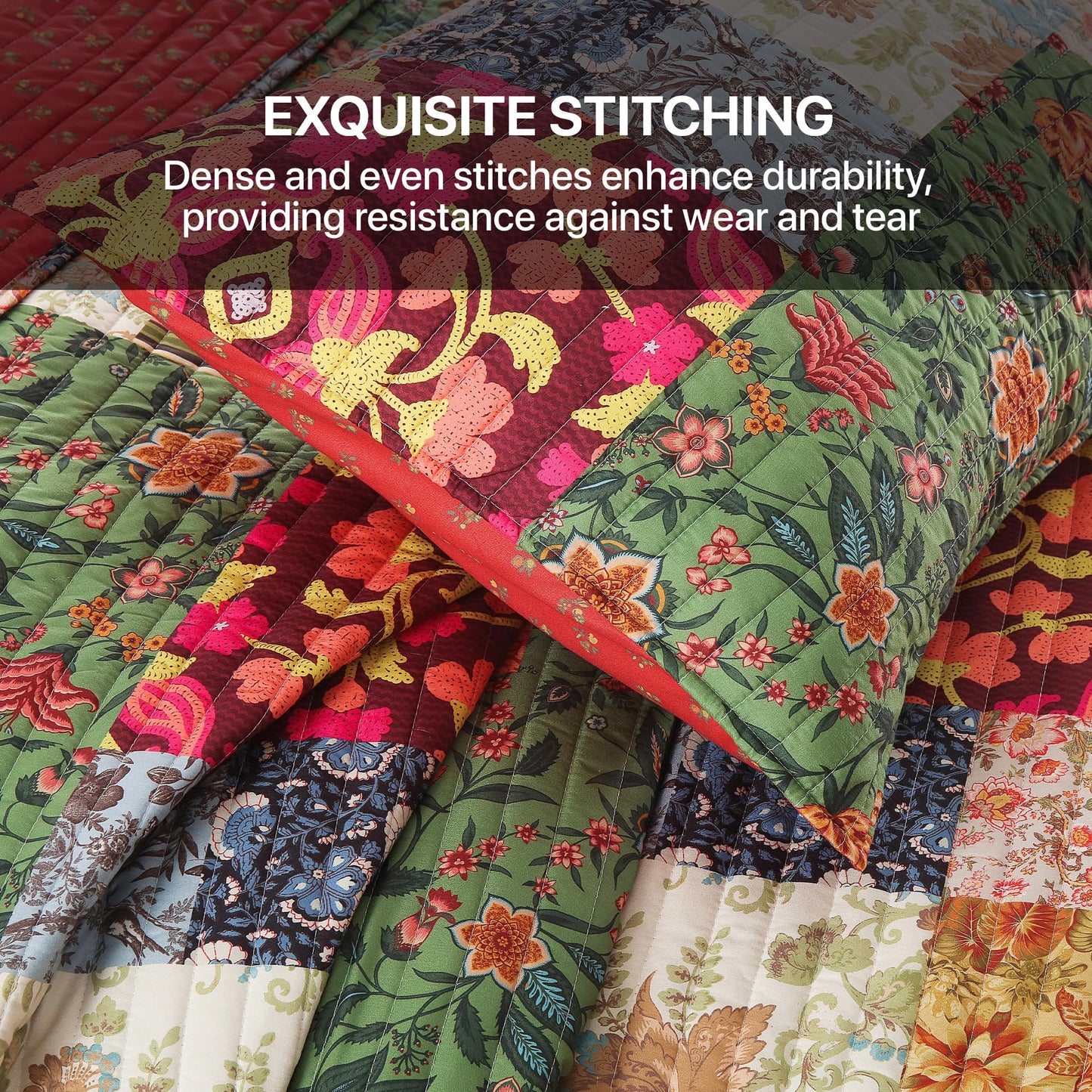 TEXSTEAD Queen Quilt Set for Bed - Patchwork Quilts Queen Size, Comforter Coverlet Bedspread Reversible 90"x90" with 2 Pillow Shams