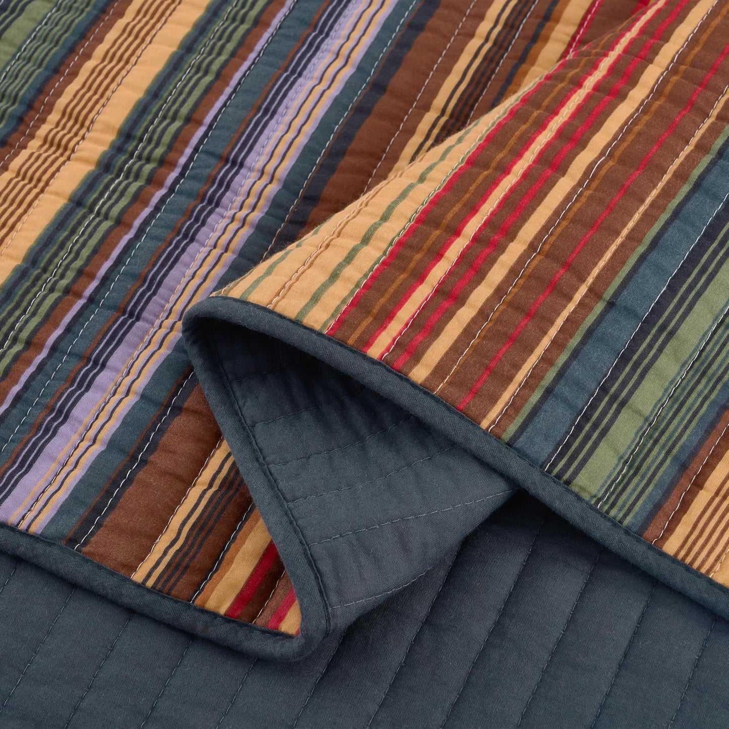 Chezmoi Collection Avery 2-piece Multi-Color Striped 100% Washed Cotton Quilt Set Twin Size