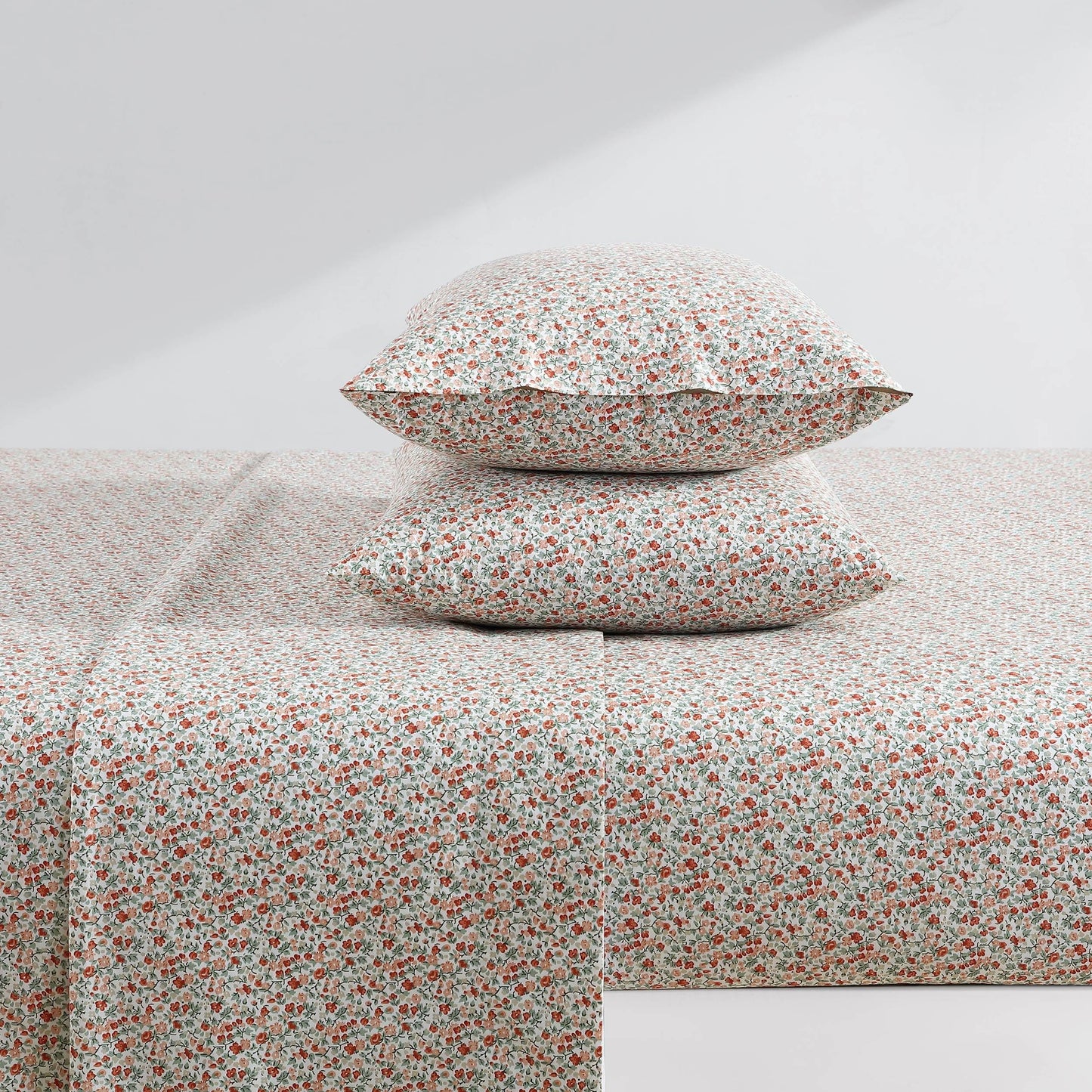 Laura Ashley - King Sheets, Cotton Percale Bedding Set, Lightweight & Breathable Home Decor (Emogene Burnt Orange, King)