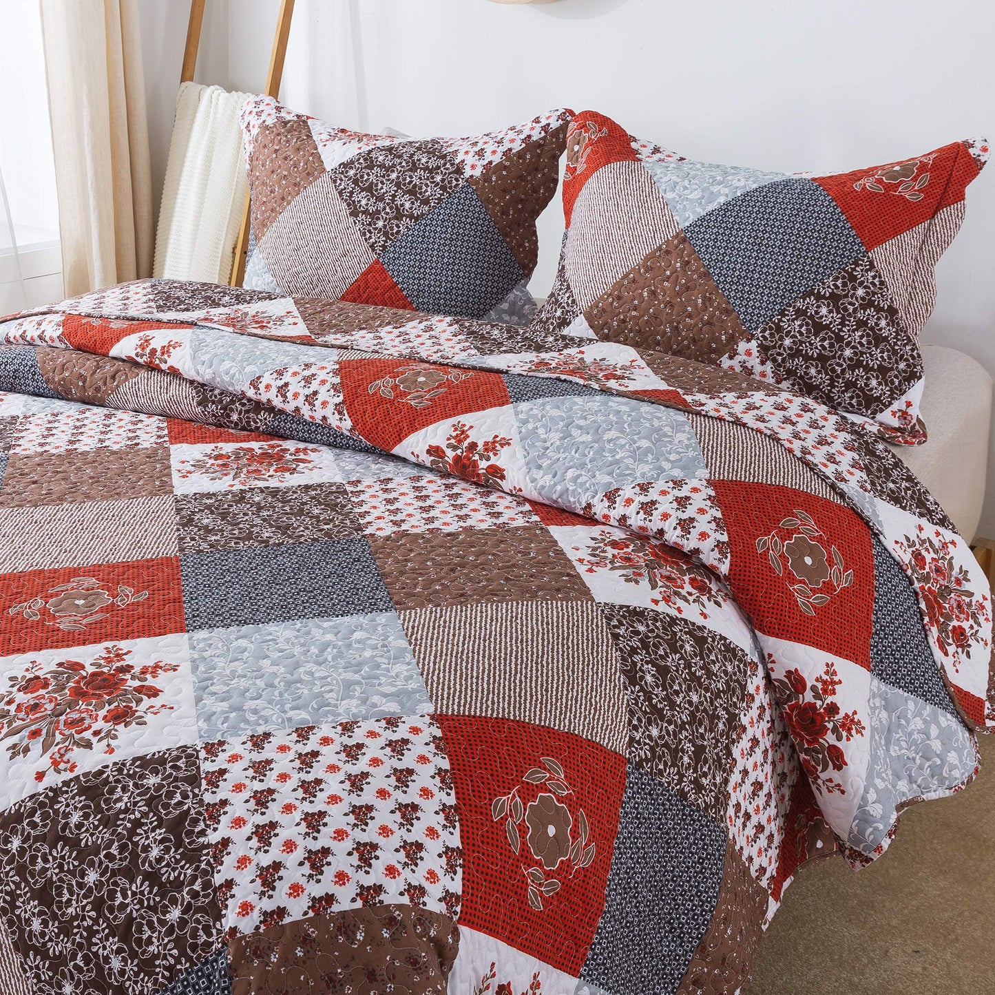 Travan Floral Printed Quilt Sets 3-Piece Super Soft Lightweight King Size Bedspread with Shams Reversible Quilted Bedding Set, King