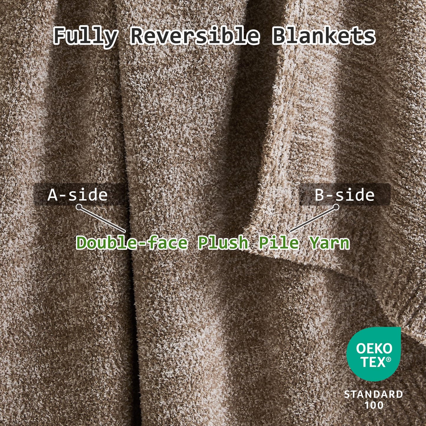 WDCOZY Taupe Melange Throw Blanket for Couch Bed Travel Camping, Reversible Super Soft Plush Knitted Blanket, Lightweight Cozy Fuzzy Fluffy Warm Throw, Textured Blanket for Home Decor, Tan 50"x60"