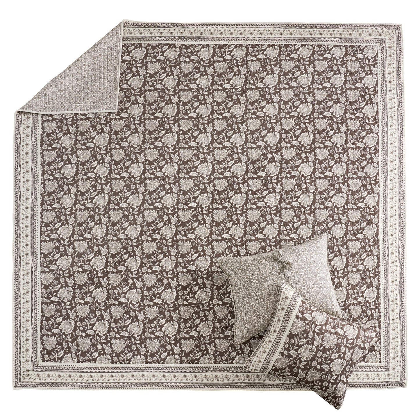 Levtex Home Adare Cocoa Reversible King/Cal King Quilt Set (106x92in) and 2 Pillow Shams (36x20in) - Floral Bedding - Brown Cream - Cotton King Size Quilt Bedding Set - Lightweight, Soft, Pre-Washed