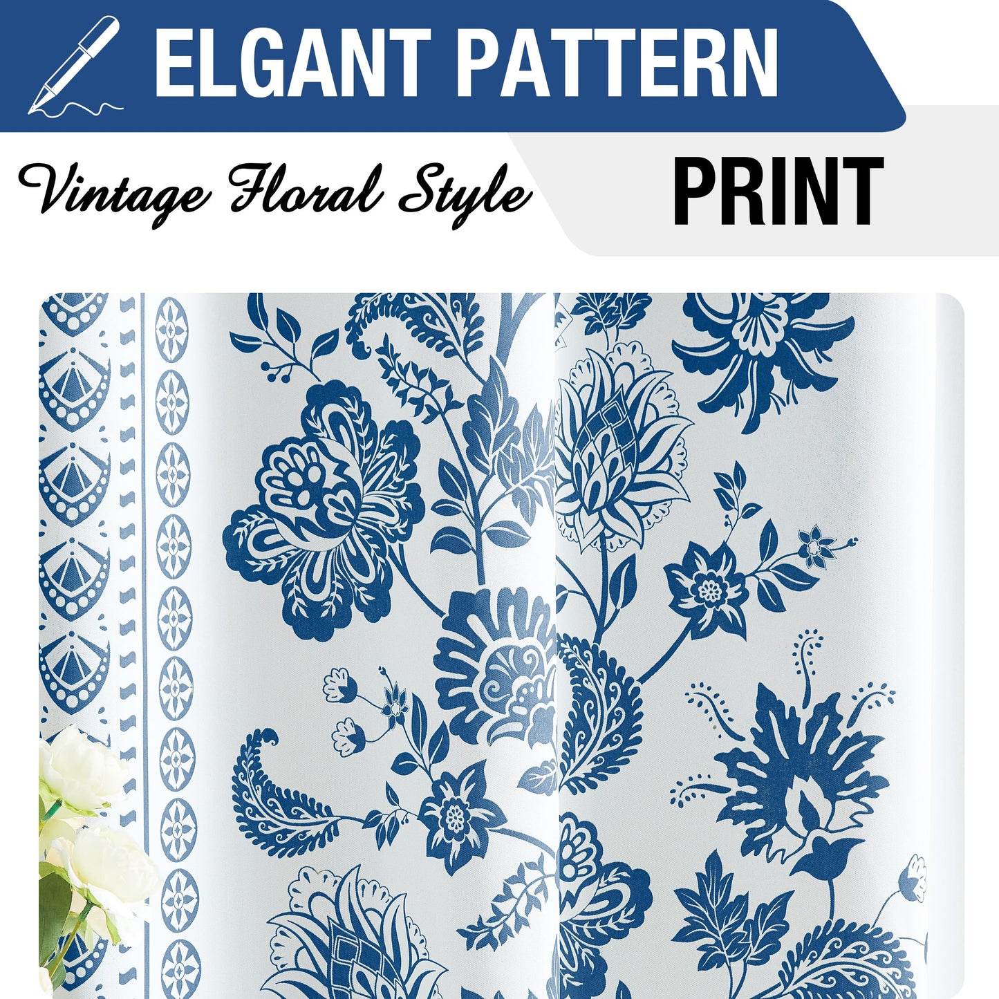 Jubilantex Botanical Blackout Window Curtain 95" Long Noise Reducing Thermal Insulated Window Treatments for Bedroom Grommet 52" W,Navy/Greyish White