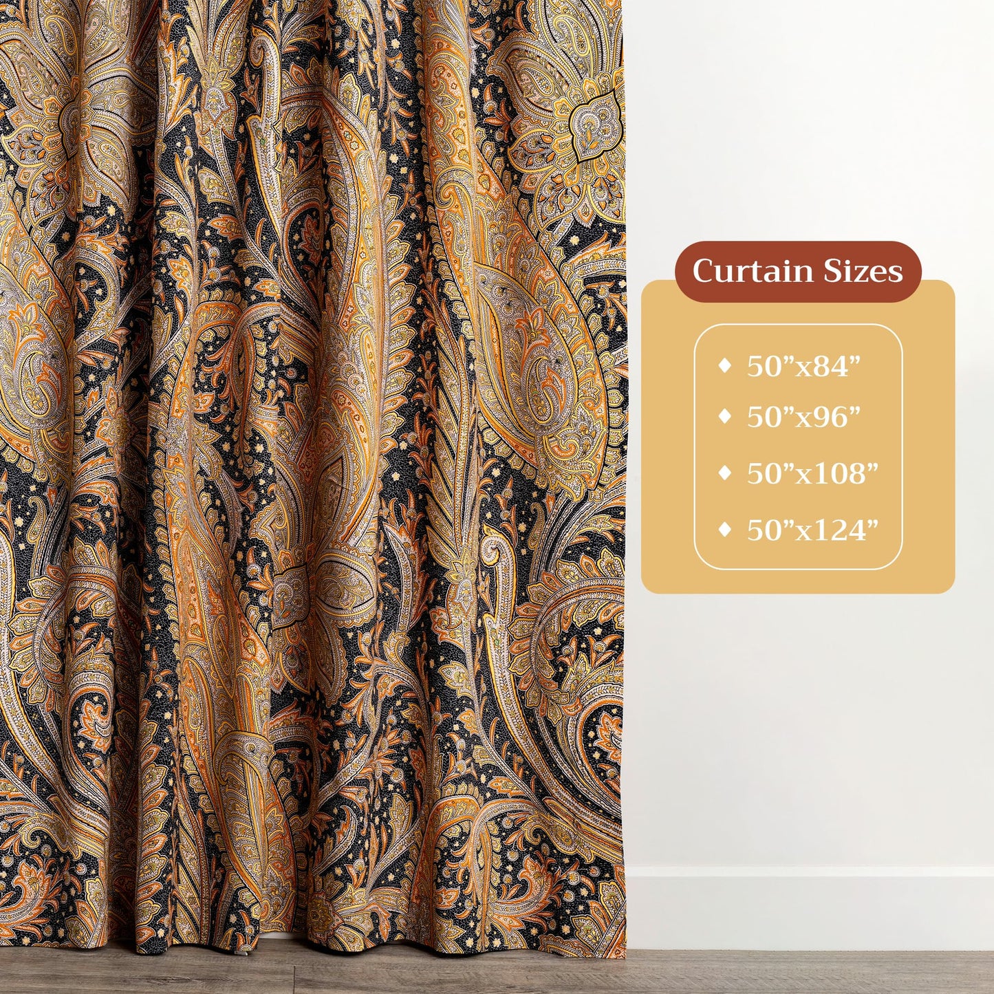 Maison d' Hermine Curtains for Living Room 100% Cotton 96 inch Length One Panel Light Filtering Curtains for Windows with Rod and Loop Pockets (Kashmir Paisley - Graphite, 50" W x 96" L)