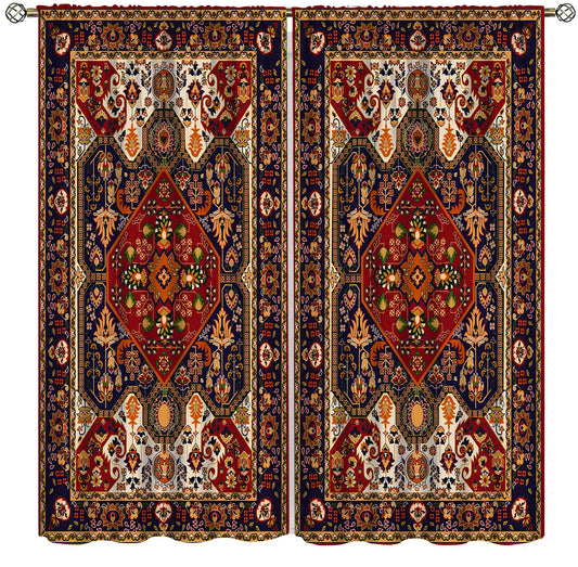 Boho Decor Curtains, Vintage Small Tree Floral Border Bohemian Ethnic Style Colorful, for Bedroom Living Room Cafe,42X45 Inch