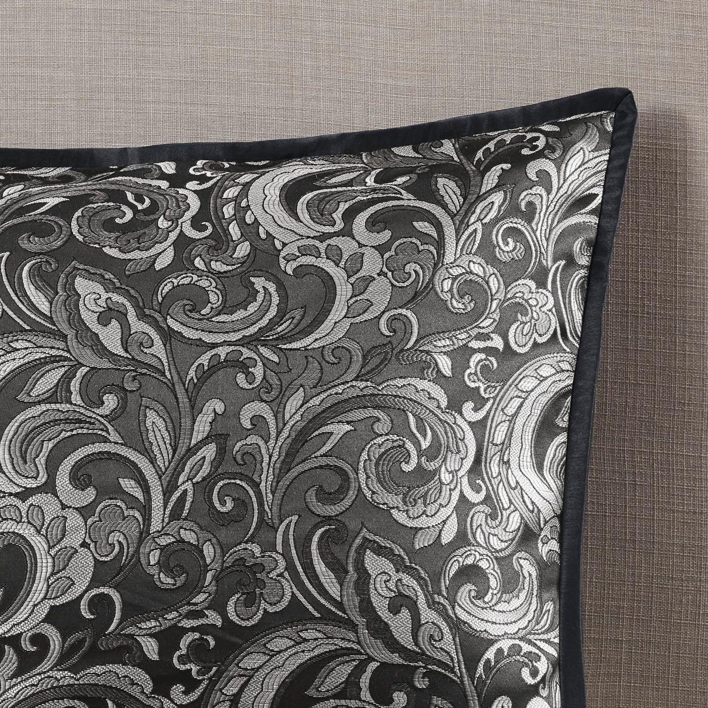 Madison Park Essentials Brystol 24 Piece Room in a Bag Faux Silk Comforter Jacquard Paisley Design Matching Curtains Down Alternative All Season Bedding-Set, Queen(90 in x 90 in), Black 24 Piece