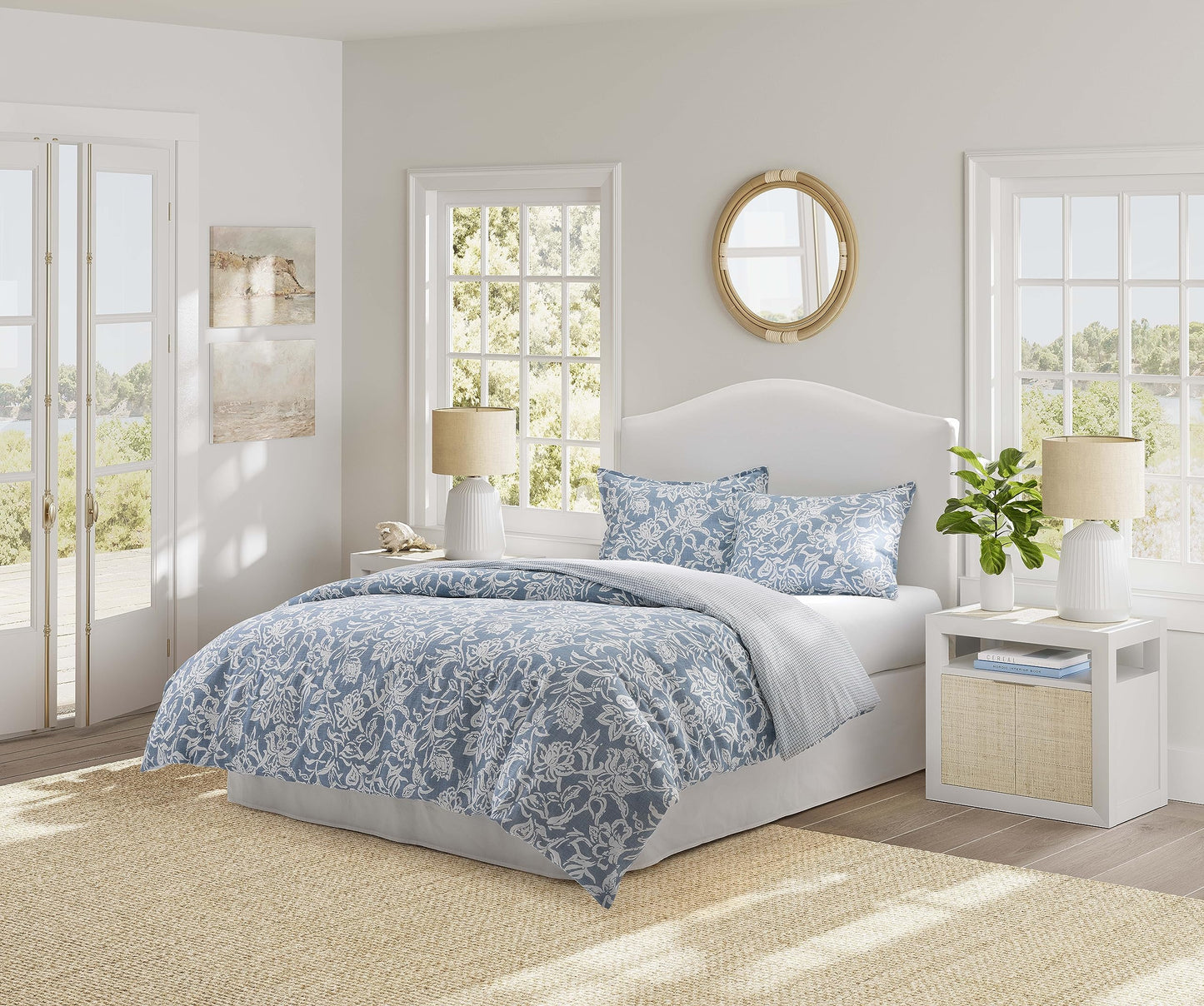 Nautica – Queen Comforter Set, Reversible Bedding with Matching Shams, Floral Room Decor, College Dorm Room Essentials (Tortola Blue)