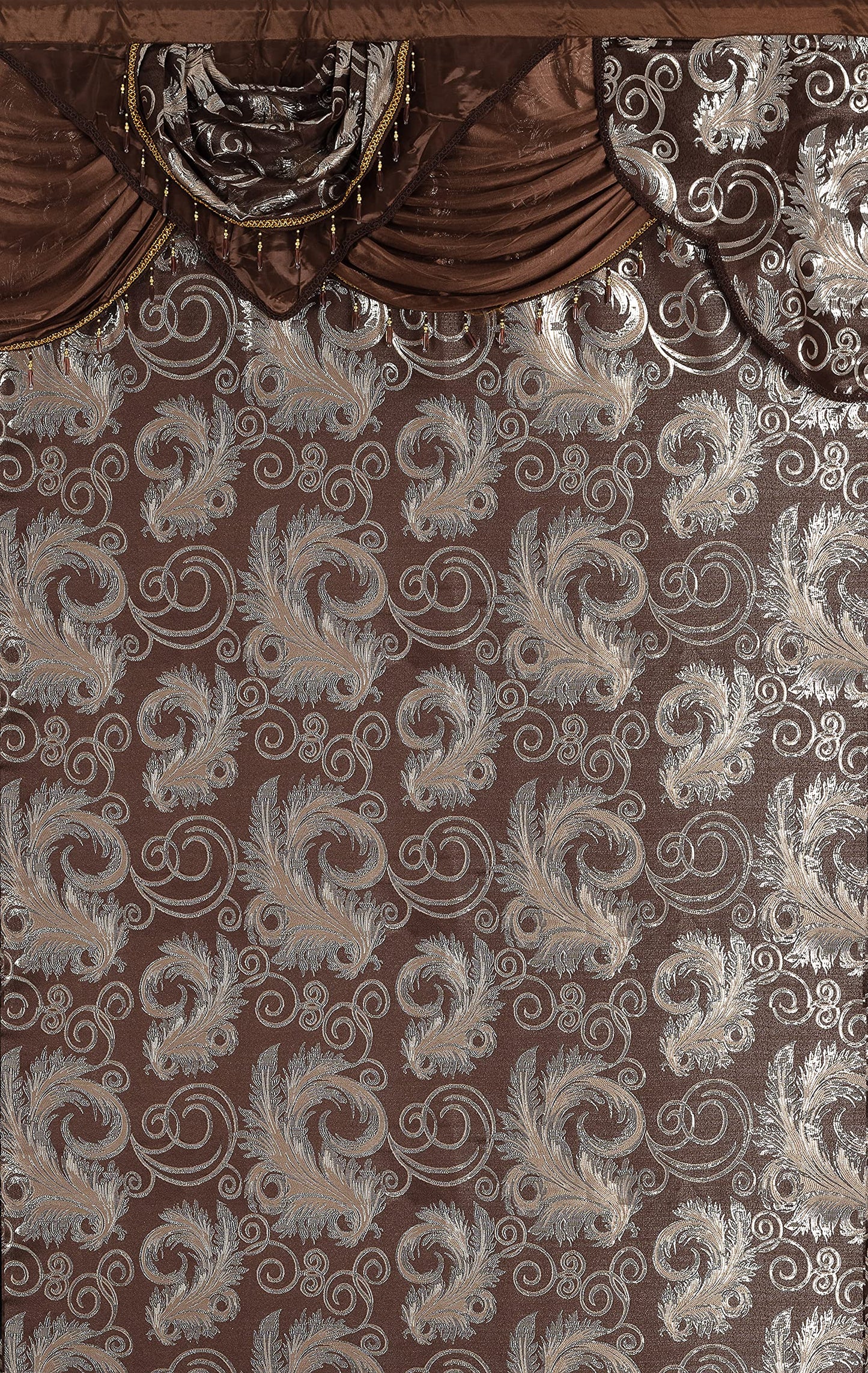 GLORY RUGS Jacquard Luxury Window 2 Panel Set Brown Curtain with Attached Valance and Backing Bedroom Living Room Dining 2 Curtains 55x84 inches Each Jana