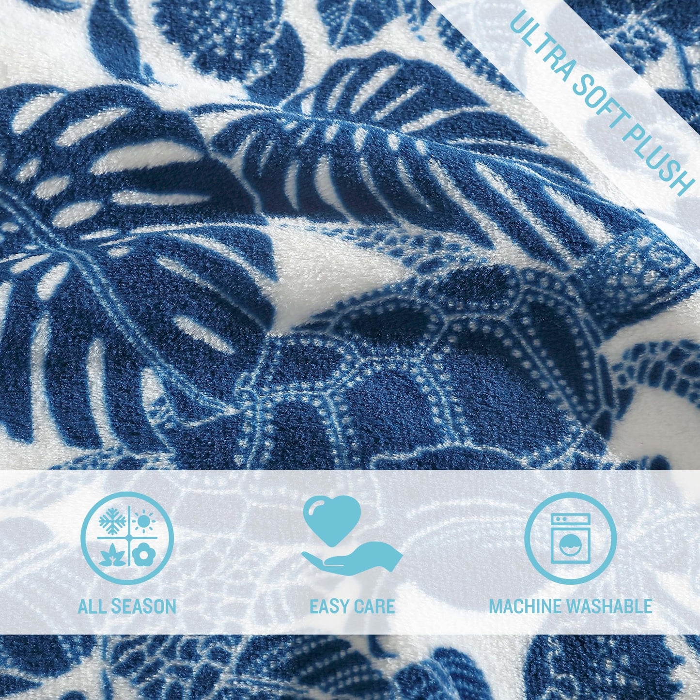 Tommy Bahama - Throw Blanket, Plush Fleece Bedding with Ultra-Soft Cozy Feel, Tropical Blanket for Bed or Couch (Turtle Bay Blue, 50' x 70')