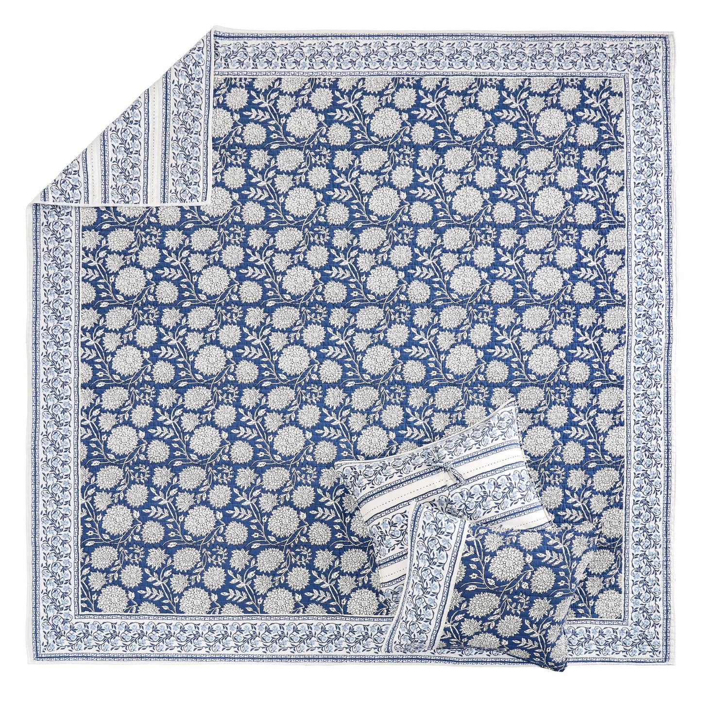Levtex Home Adare Denim Reversible King/Cal King Quilt Set (106x92in) with 2 Pillow Shams (36x20in) - Floral Bedding - Blue White - Cotton King Size Quilt Bedding Set - Lightweight, Soft, Pre-Washed