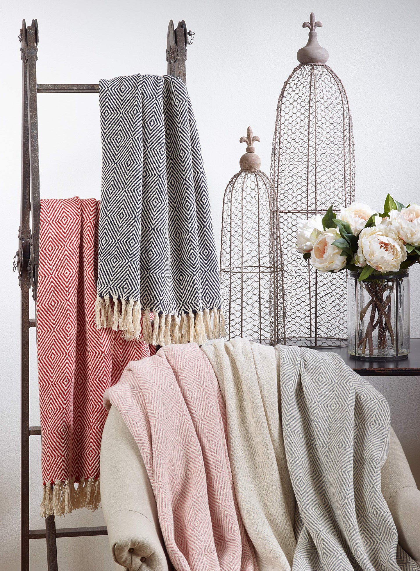 SARO LIFESTYLE Soft Cotton Diamond Weave Throw