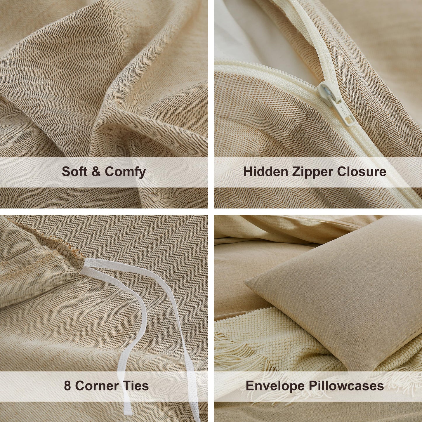 Oli Anderson King Duvet Cover, Cotton Linen Blend, 3 Pieces, Linen Brown