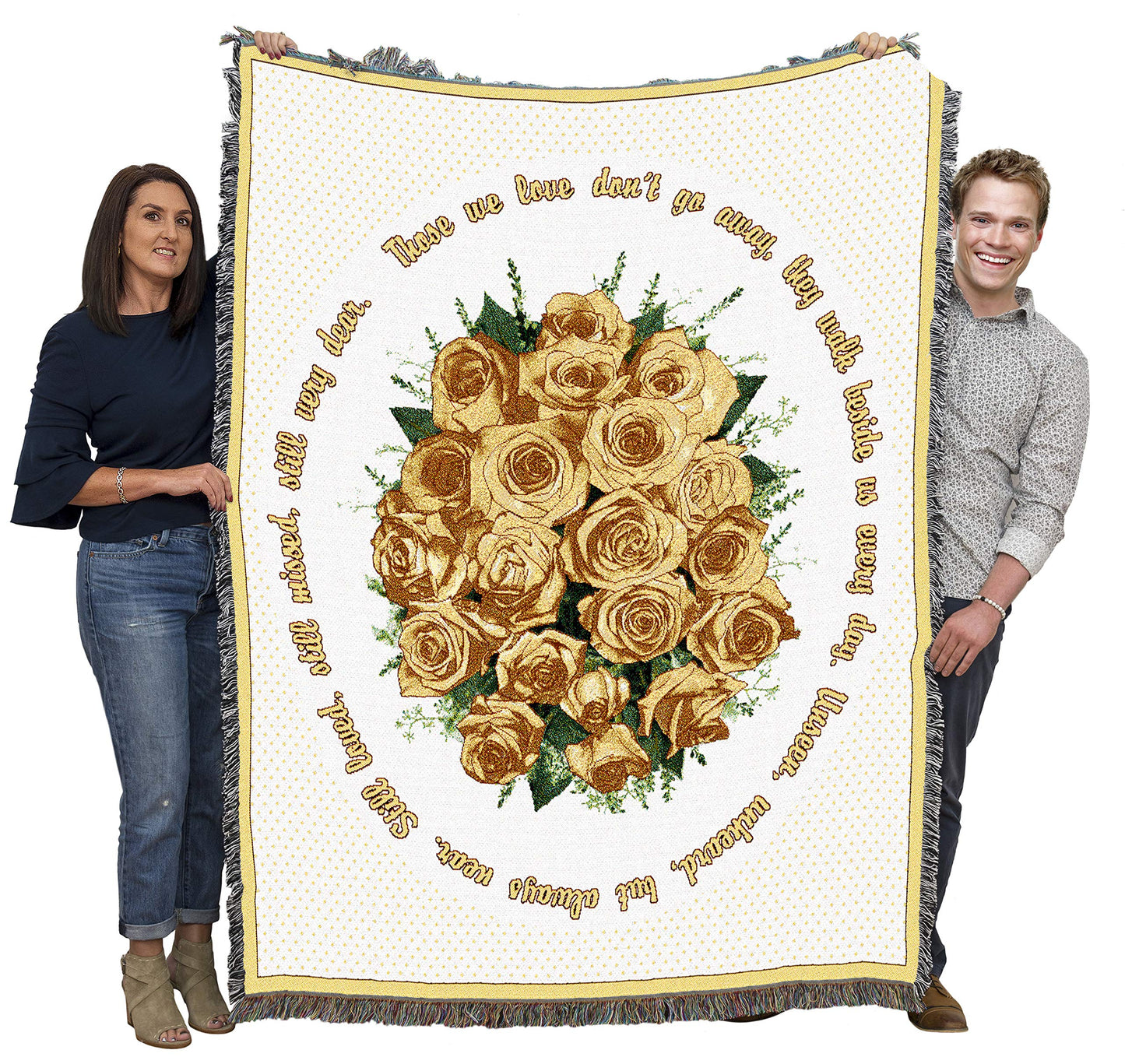 Pure Country Weavers Bundle of Yellow Roses Blanket - Those We Love Don't Go Away - Sympathy Bereavement Gift Tapestry Throw Woven from Cotton - Made in the USA (72x54)