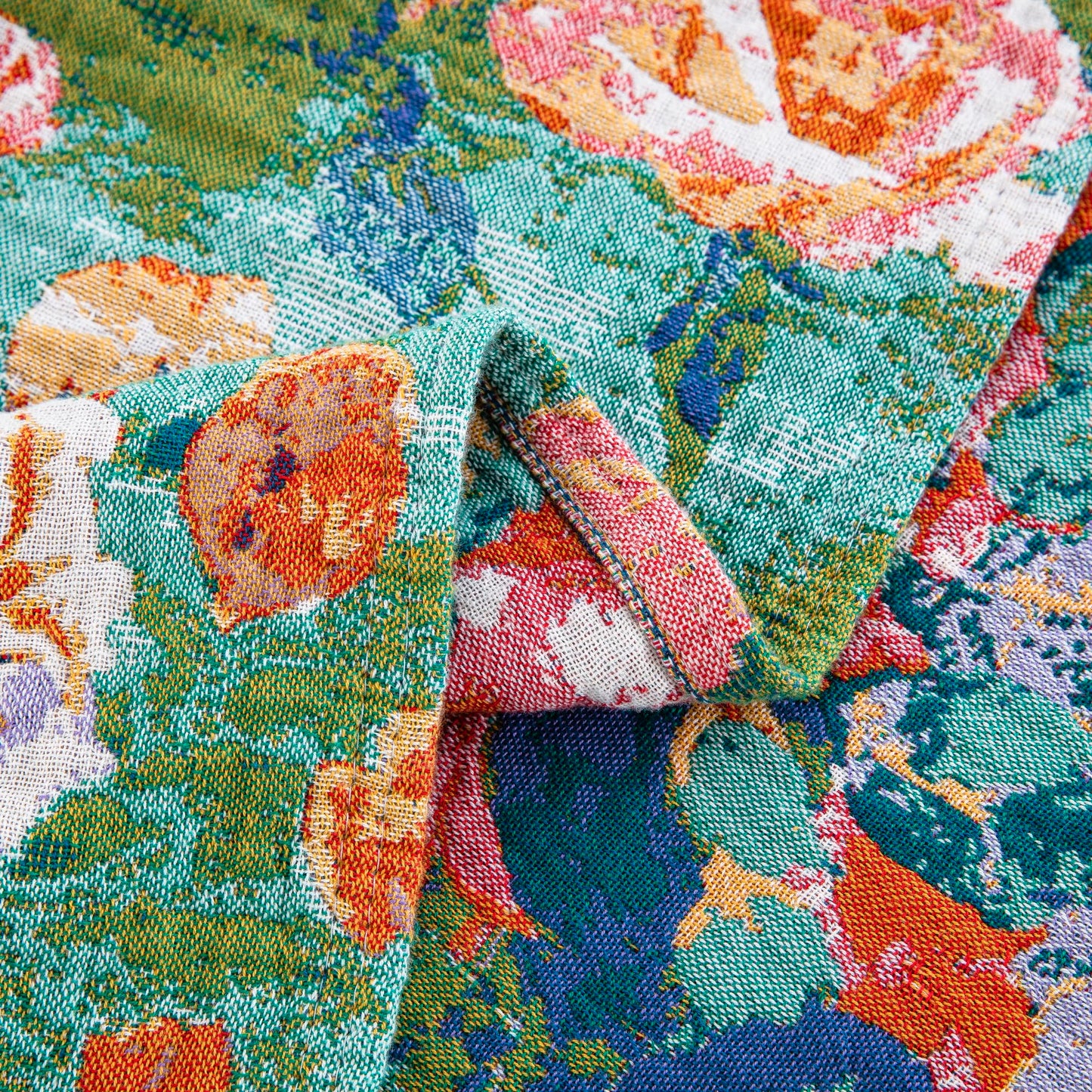 BRYALIX 100% Cotton Muslin Floral Blanket, Super Soft Throw Green for Couch, Bed Chair Quilt Travel Blankets, Reversible Jacquard Fall Coverlet, Lightweight Boho Farmhouse Picnic Blanket, 60"x80"