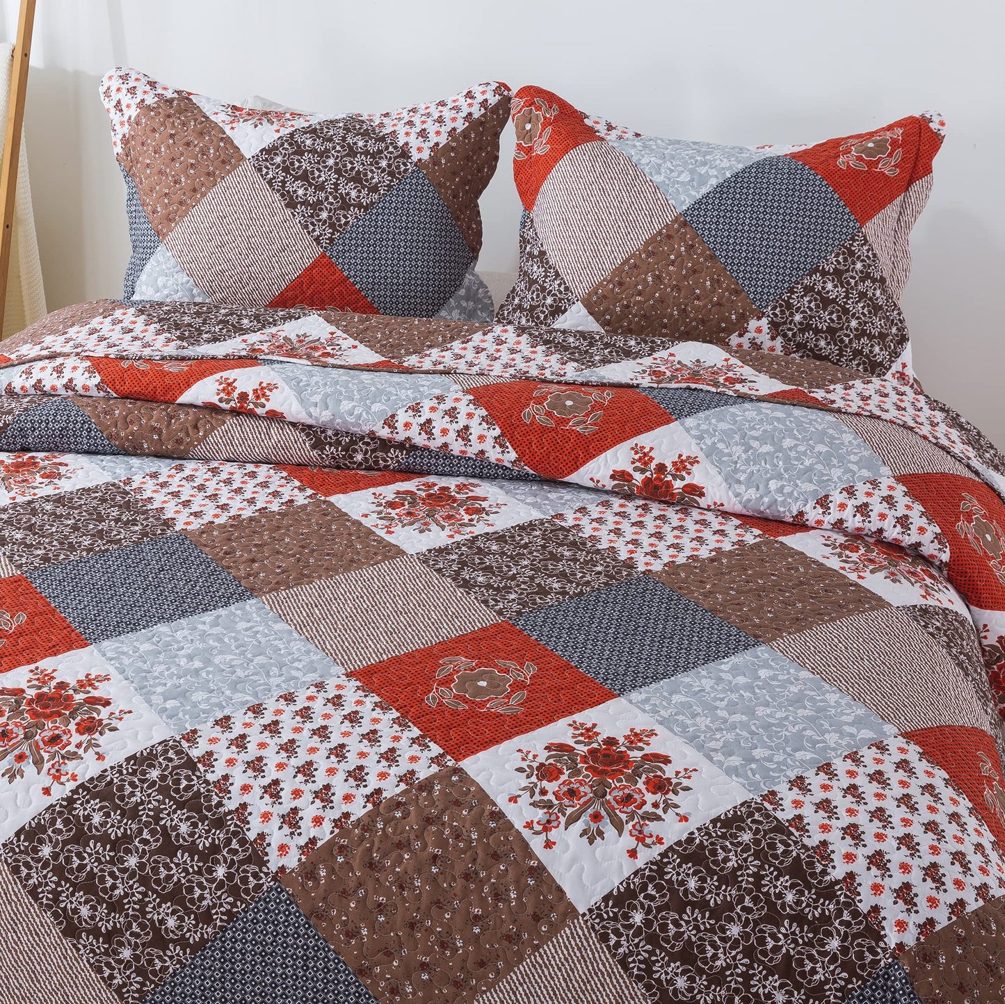 Travan Floral Printed Quilt Sets 3-Piece Super Soft Lightweight King Size Bedspread with Shams Reversible Quilted Bedding Set, King
