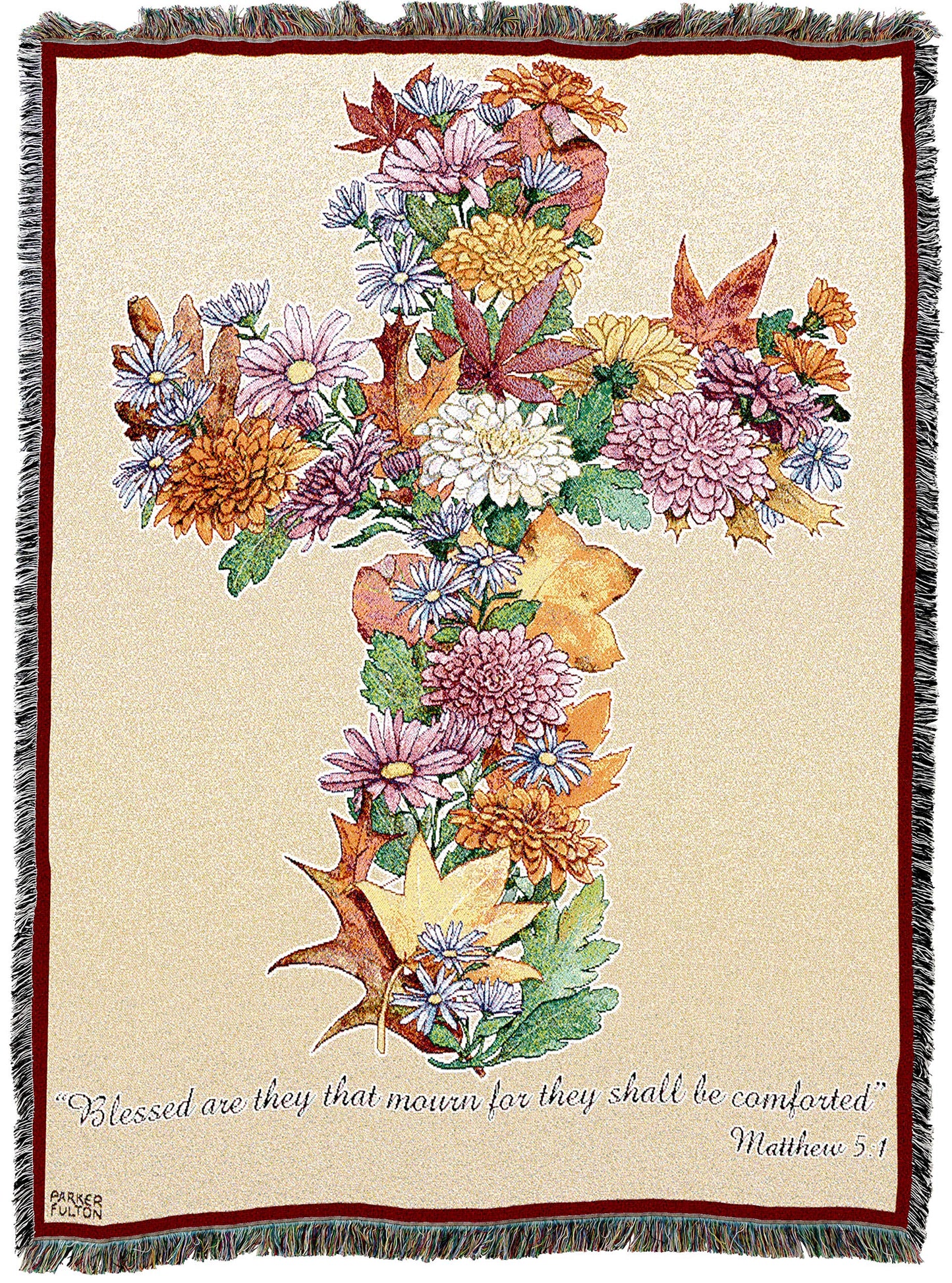 Autumn Leaves Blanket by Parker Fulton - Blessed Are Those Who Mourn - Scriptures Matthew 5:4 - Sympathy Bereavement Gift Tapestry Throw Woven from Cotton - Made in the USA (72x54)