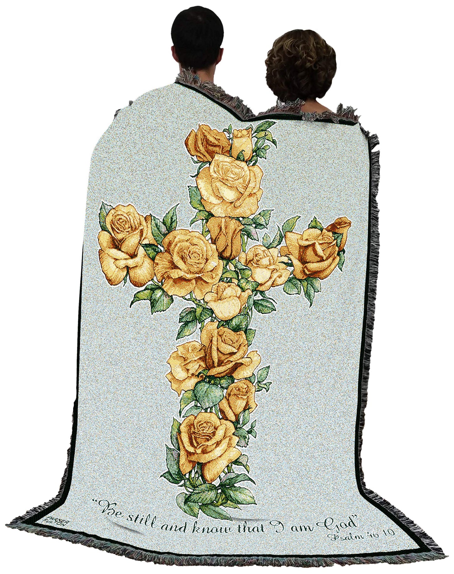 Yellow Rose Cross Blanket by Parker Fulton - Be Still And Know That I Am God - Scriptures Psalm 46:10 - Sympathy Bereavement Gift Tapestry Throw Woven from Cotton - Made in the USA (72x54)