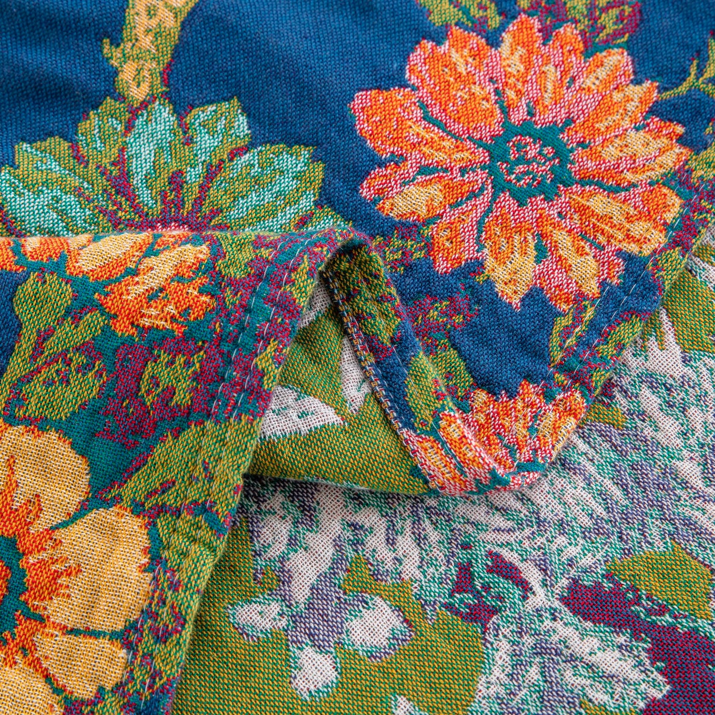 BRYALIX 100% Cotton Boho Floral Throw Blanket, Navy Blue with Birds Pattern, Lightweight Muslin Quilt, Decorative Reversible Jacquard Fringed Farmhouse Blanket for Home, Picnic, Travel, 60"x80"