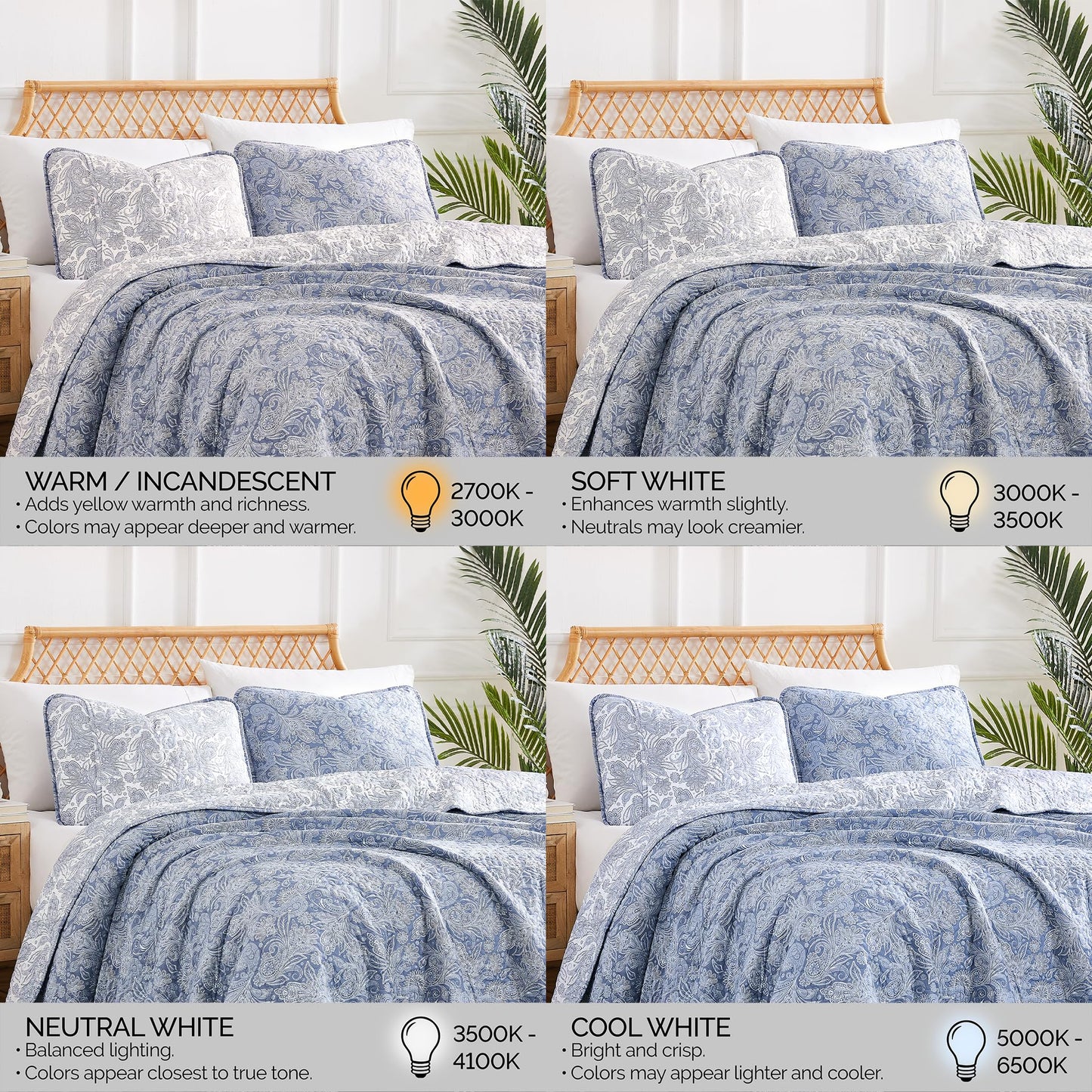 Southshore Fine Living, Inc. Extra Large King Size Quilts, Paisley Quilt, Blue and White Bedspread, 3-Piece Bohemian Bedding Set with Two Matching Shams, California/King, Reversible Blue