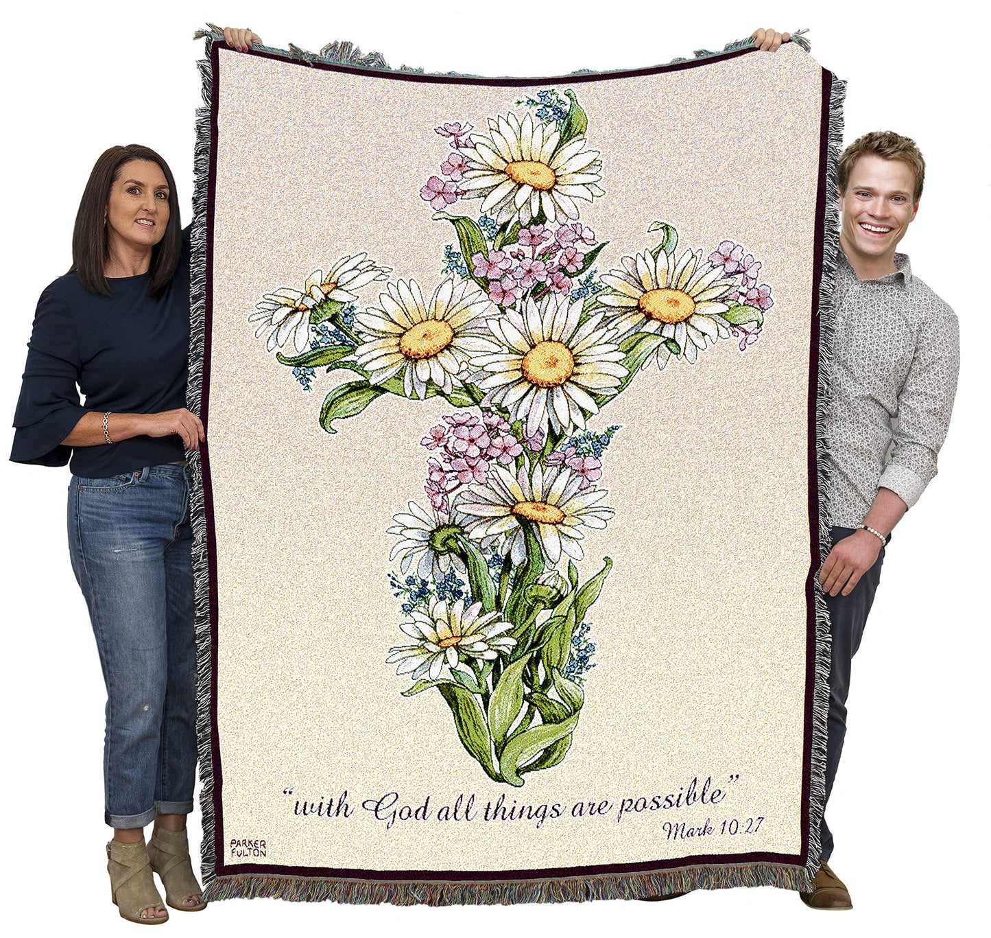 Pure Country Weavers Daisy Cross Blanket - Sympathy Bereavement Gift Tapestry Throw Woven from Cotton - Made in the USA (72x54)