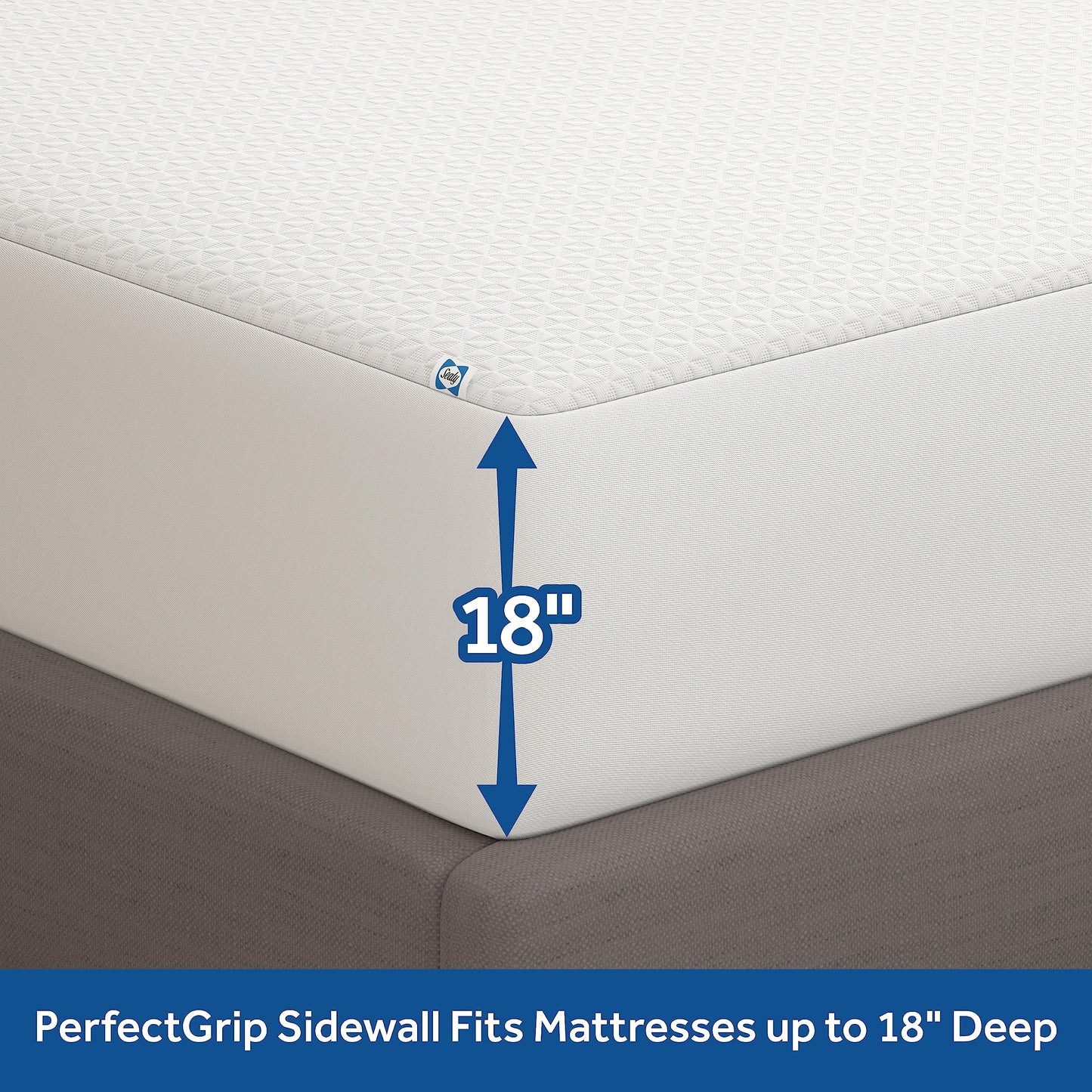 Sealy Complete Protection Waterproof Stain Protection Soft Comfort Top PerfectGrip Stretch Sidewalls Machine Washable Fitted Mattress Protector, Queen Size, White