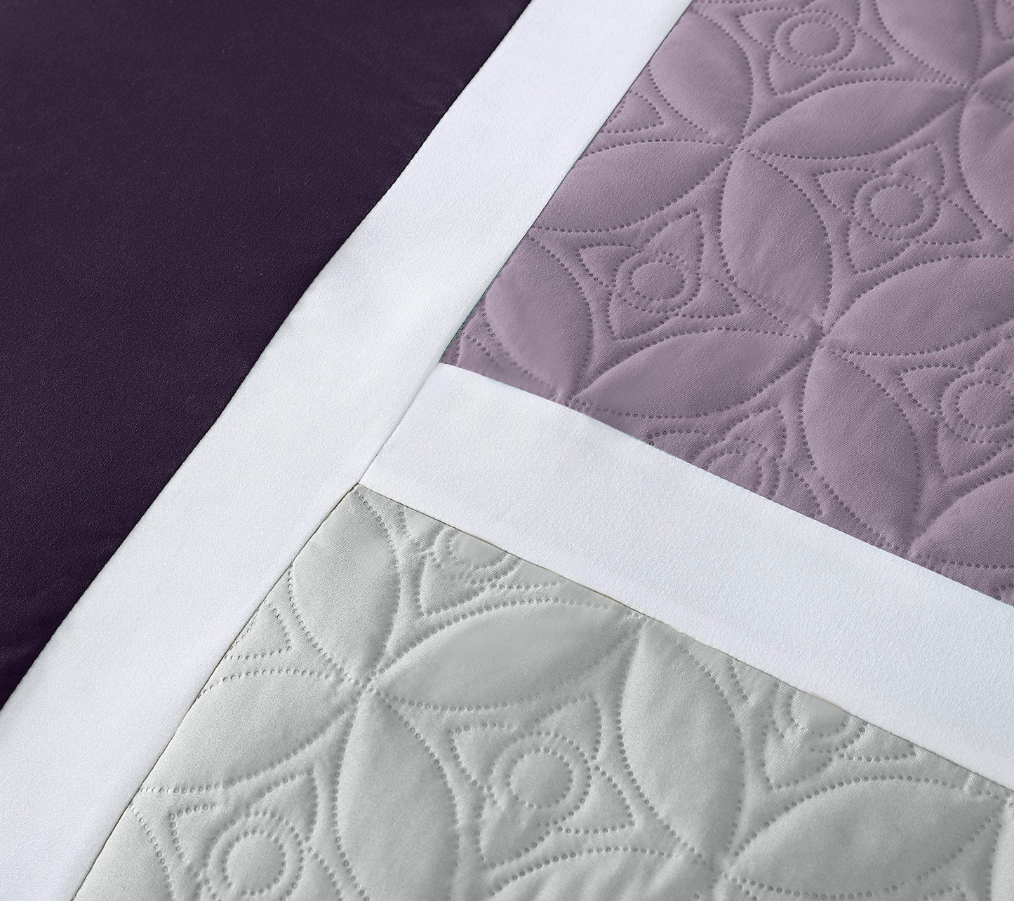Chezmoi Collection Upland 7-Piece Quilted Patchwork Comforter Set, Lavender/Gray/Purple, King