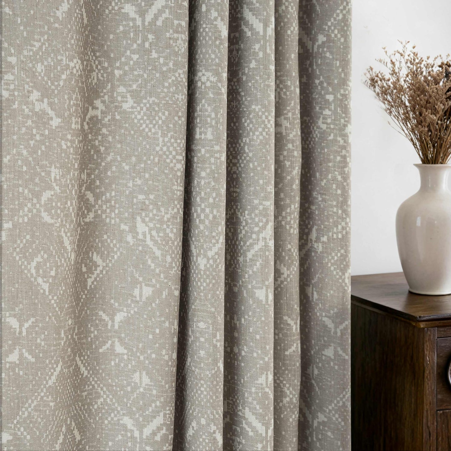 DriftAway Boho Linen Blackout Curtains Double Layer Thermal Insulated Crochet Farmhouse Vintage Retro Printed Pattern Lined Drapes for Living Room Bedroom 84 Inches Long Back Tab 2 Panels Beige