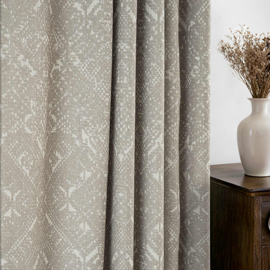 DriftAway Boho Linen Blackout Curtains Double Layer Thermal Insulated Crochet Farmhouse Vintage Retro Printed Pattern Lined Drapes for Living Room Bedroom 84 Inches Long Back Tab 2 Panels Beige