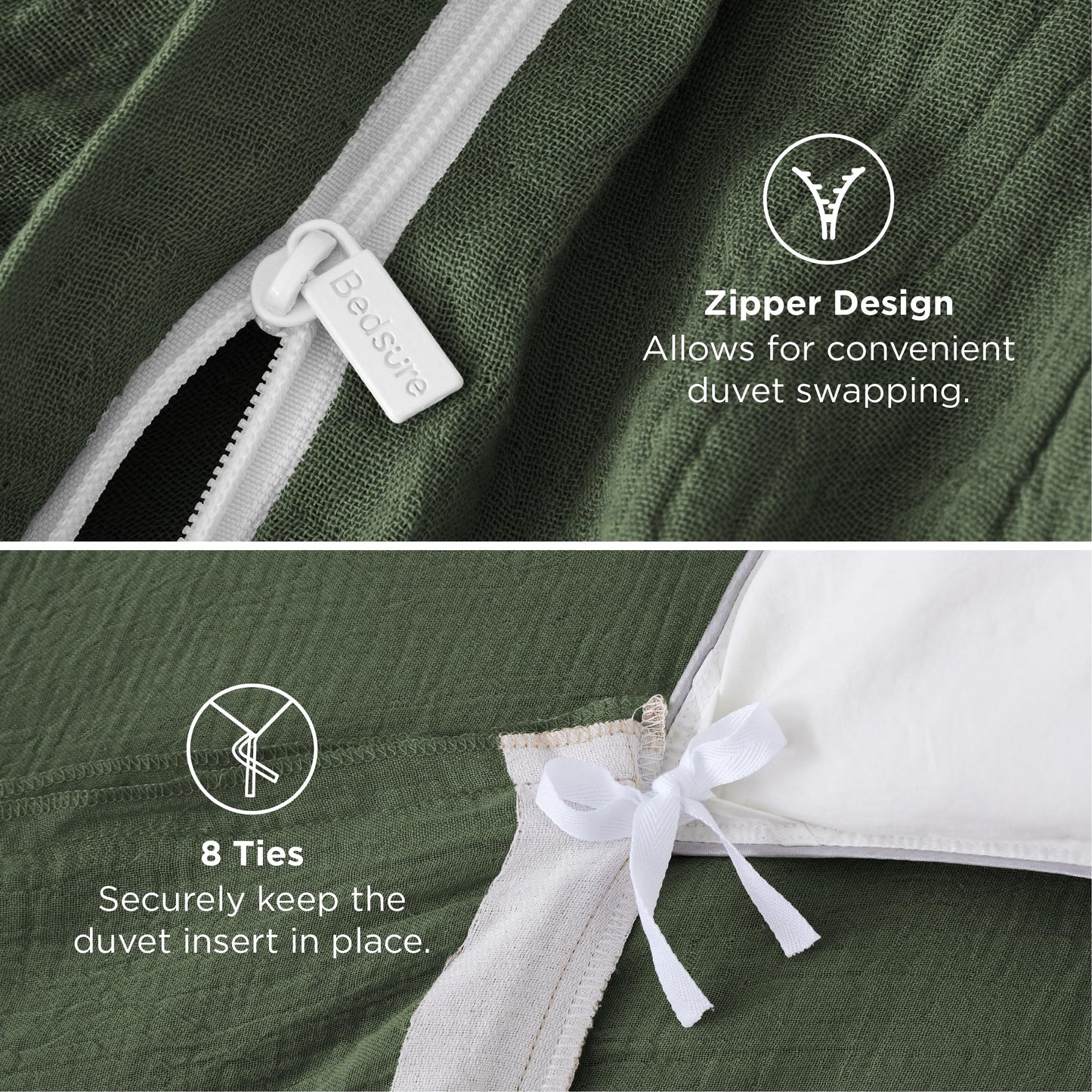 Bedsure Muslin Duvet Cover King Size - Cotton Blend Viscose Derived from Bamboo, Cooling Duvet Cover, PureWoven Ultra-Soft & Breathable Bedding Set for All Seasons (Olive Green, 104"x90")