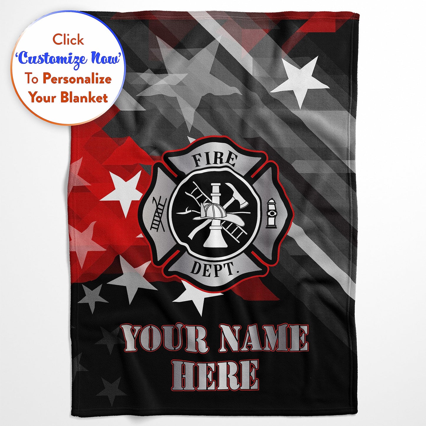 Customized Fire Fighter Blanket - Ships Next Day, Printed in USA - Soft Fleece or Sherpa Blanket - Personalized Throw, Fire Department