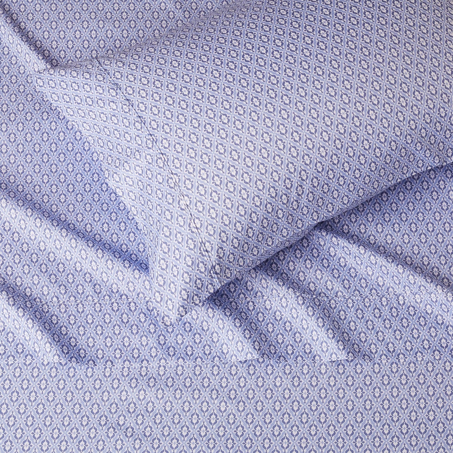 Amazon Basics Lightweight Super Soft Easy Care Wrinkle-Free Breathable Brushed Microfiber 3-Piece Bed Sheet Set with 14-Inch Deep Pockets, Twin, Blue Damask, Printed