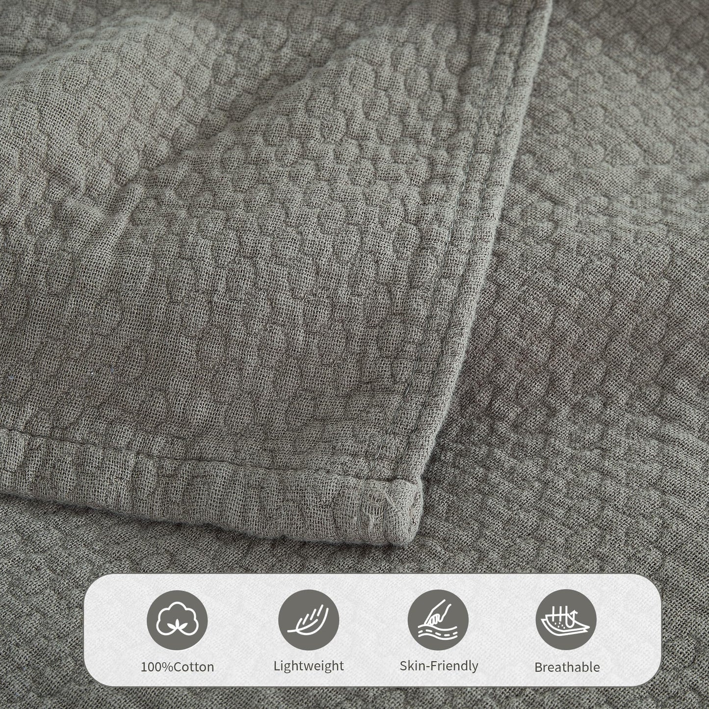 Premium 100% Cotton Blanket – All-Season Soft Breathable Bed Blanket for Throw Size – Lightweight Stylish Textured Throw for Bed– Giftable Cozy Bedding