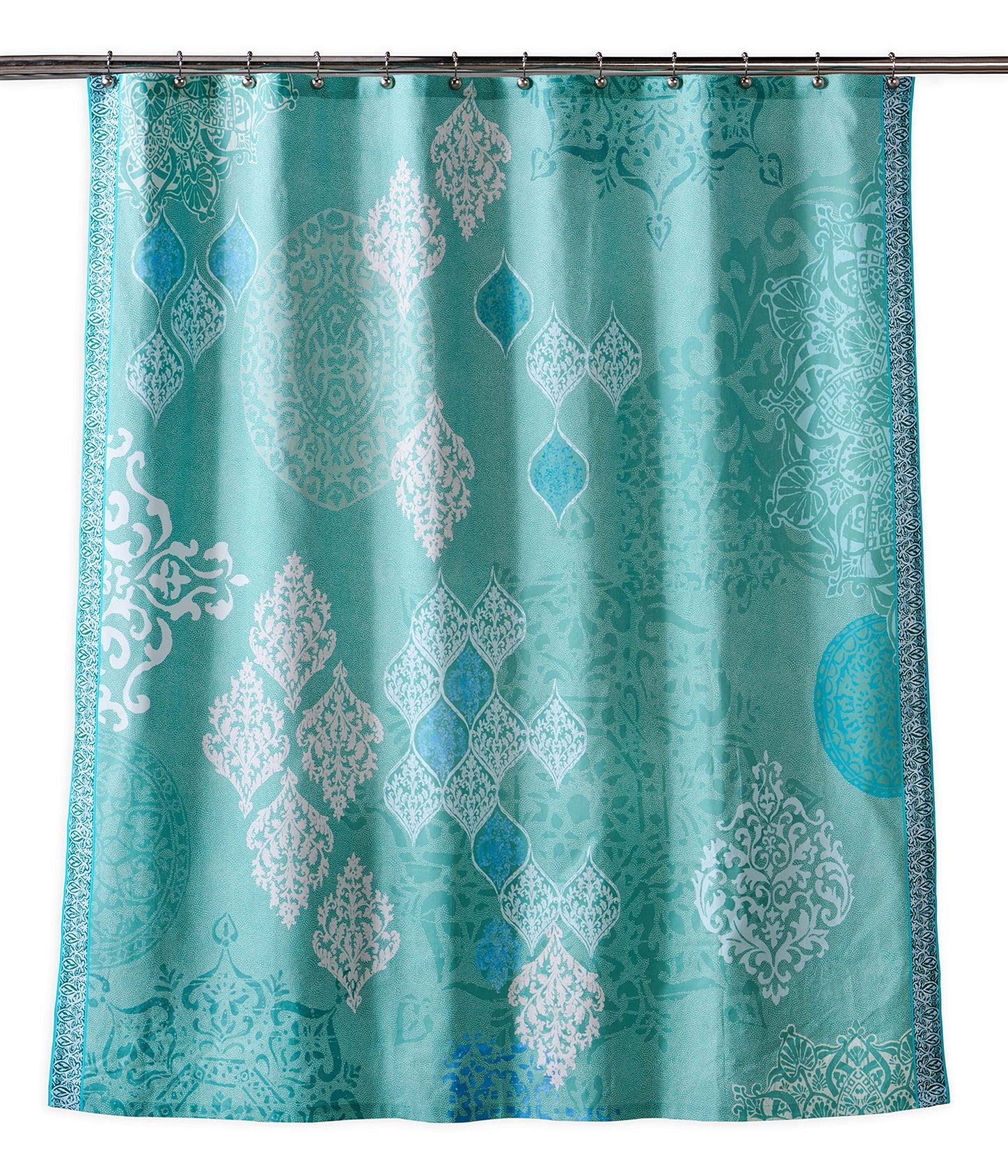 Maison d' Hermine Shower Curtain 100% Cotton One Panel 70"x72" Washable Fabric Shower Curtains for Bathroom, Easy Hanging with 12 Button Holes - Home Spa Spring Summer - Versailles - Turquoise