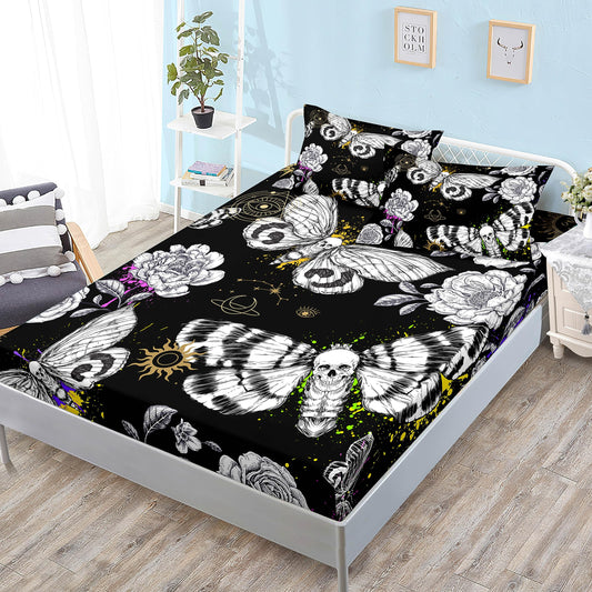 HOSIMA Death Moth Skull Heads Fitted Sheet Horror Theme Halloween Bedding,Goth Bedding Butterfly Bed Set Twin Bed in A Bag Sets for Adults Boys Girls Room Decor Floral Sheets Deep Pocket.