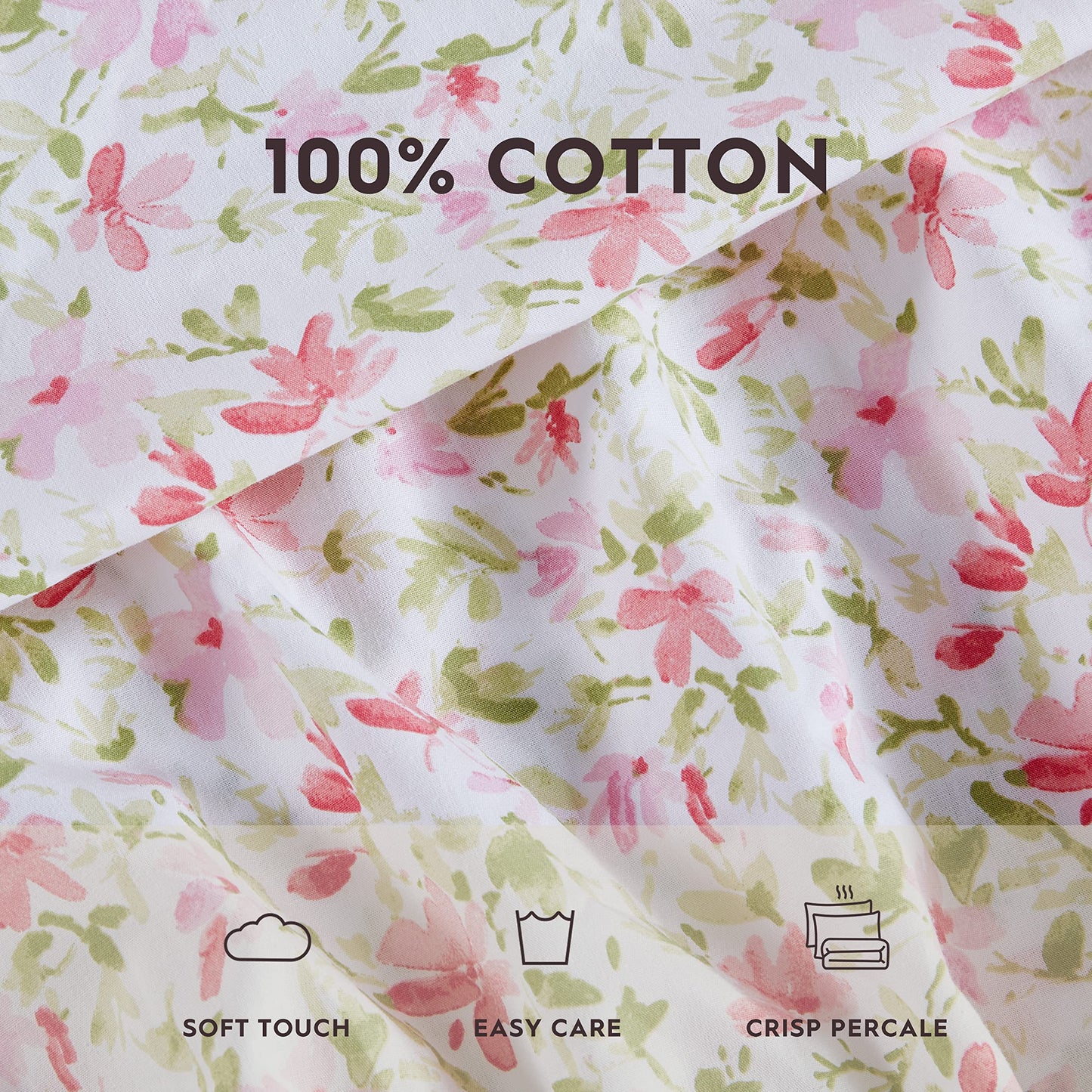 Laura Ashley – Twin Size Sheet Set, Crisp & Lightweight Cotton Percale Bedding with Fitted Sheet and Pillowcase, Floral Room Decor, Deep Pocket, College Dorm Room Essentials (Norella Pink)