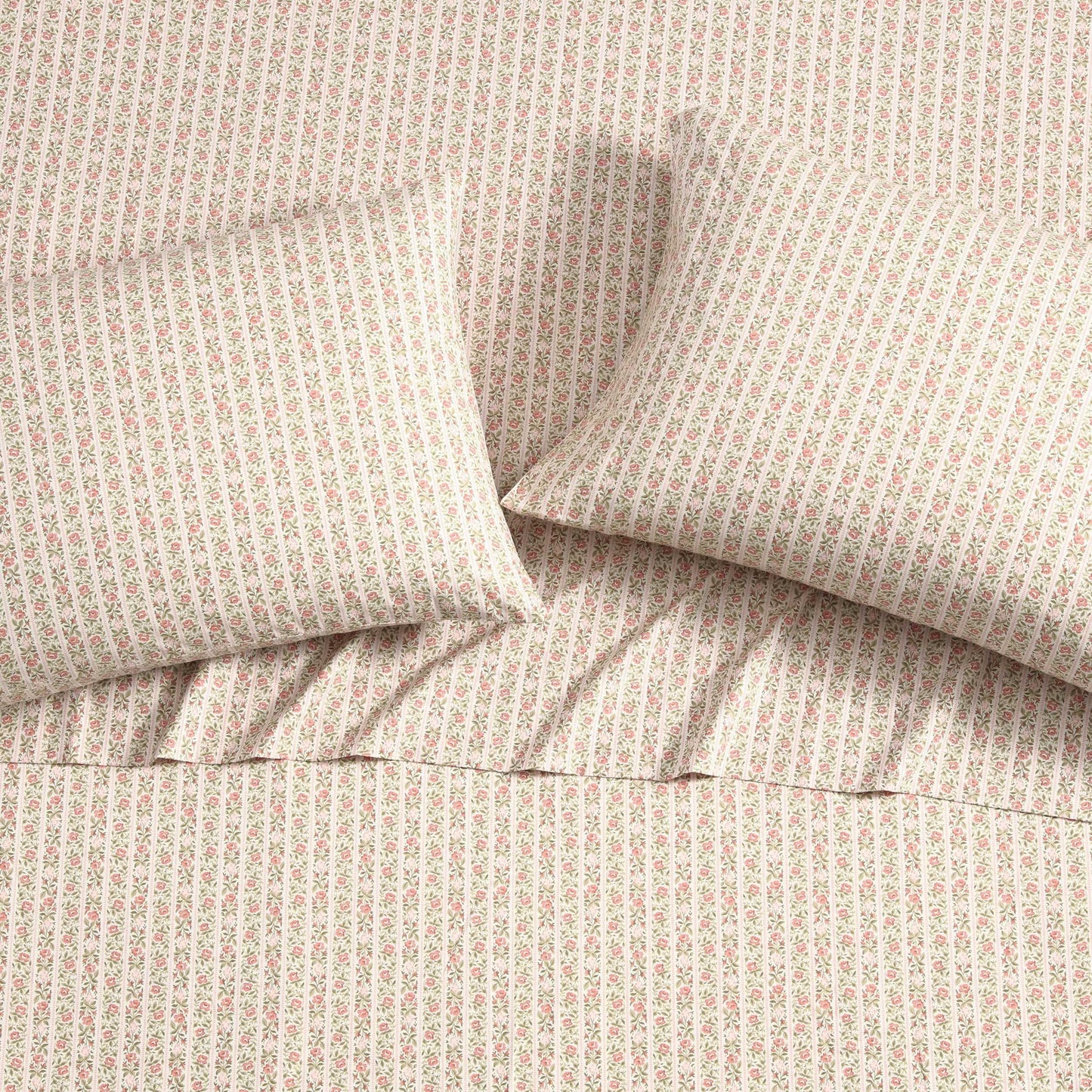 Laura Ashley – Twin Size Sheet Set, Crisp & Lightweight Cotton Percale Bedding with Fitted Sheet and Pillowcase, Floral Room Decor, Deep Pocket, College Dorm Room Essentials (Marta Stripe Dark Pink)