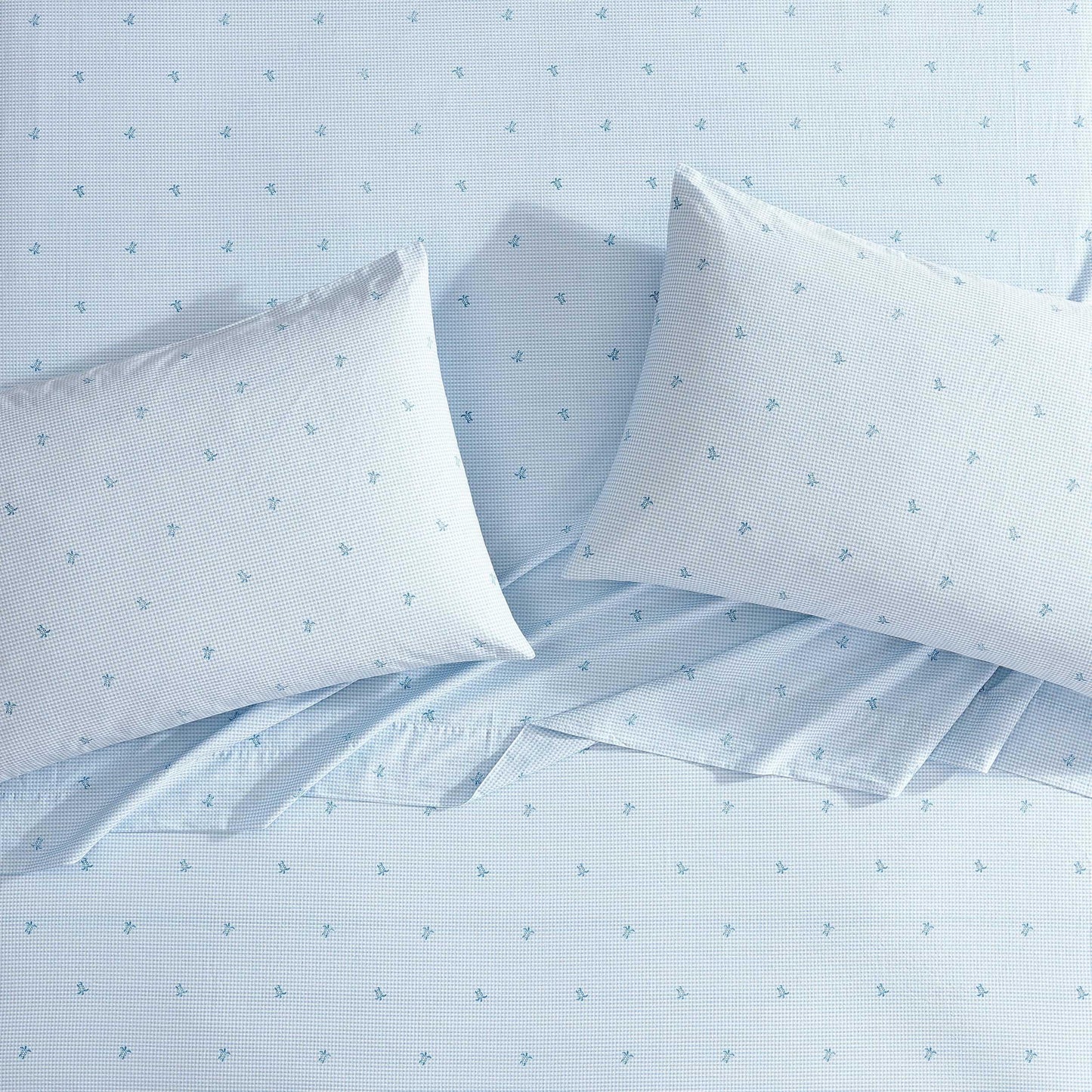 Laura Ashley - King Sheets, Cotton Percale Bedding Set, Lightweight & Breathable Home Decor (Turtle Gingham Blue, King)