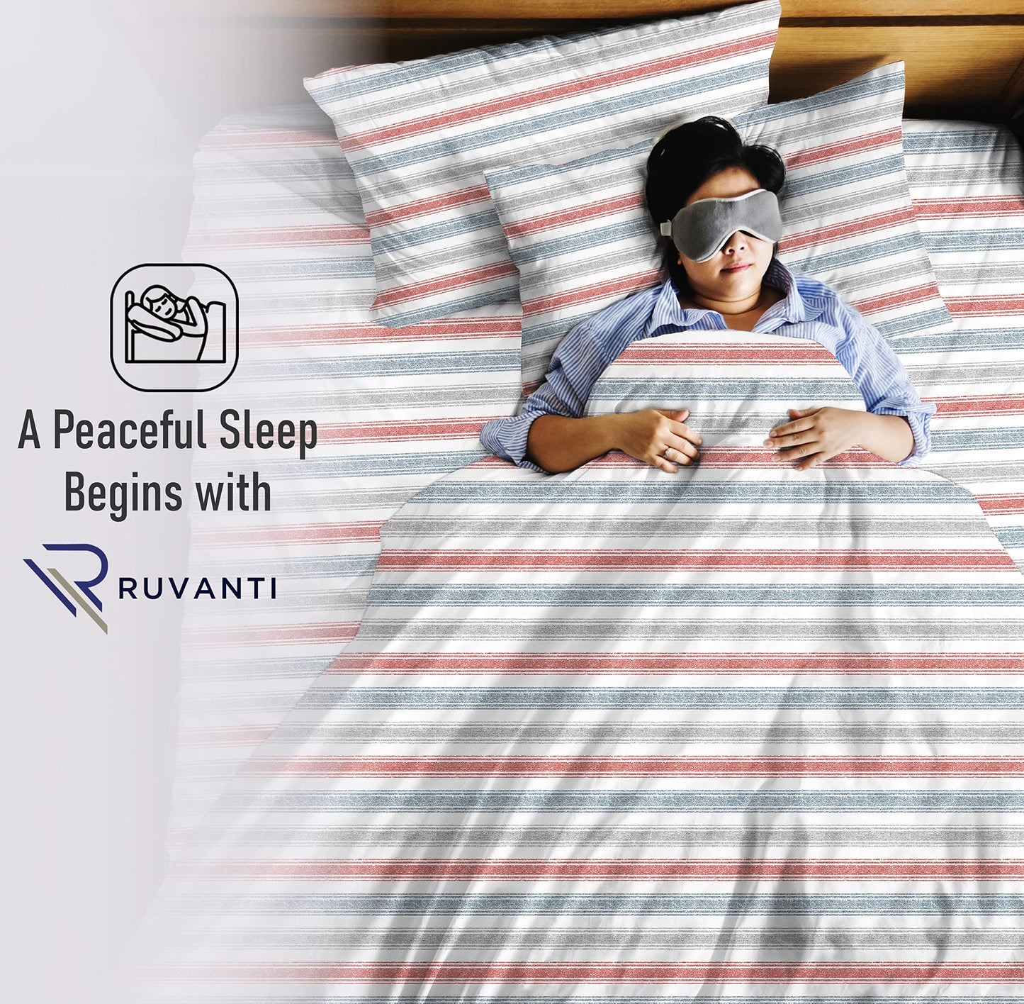 RUVANTI 100% Cotton Percale Sheets Twin Size – Crisp Cooling Bed Sheets for Hot Sleepers, Deep Pocket 16”, Soft Breathable & Durable Hotel-Style 3 Piece Set, Times